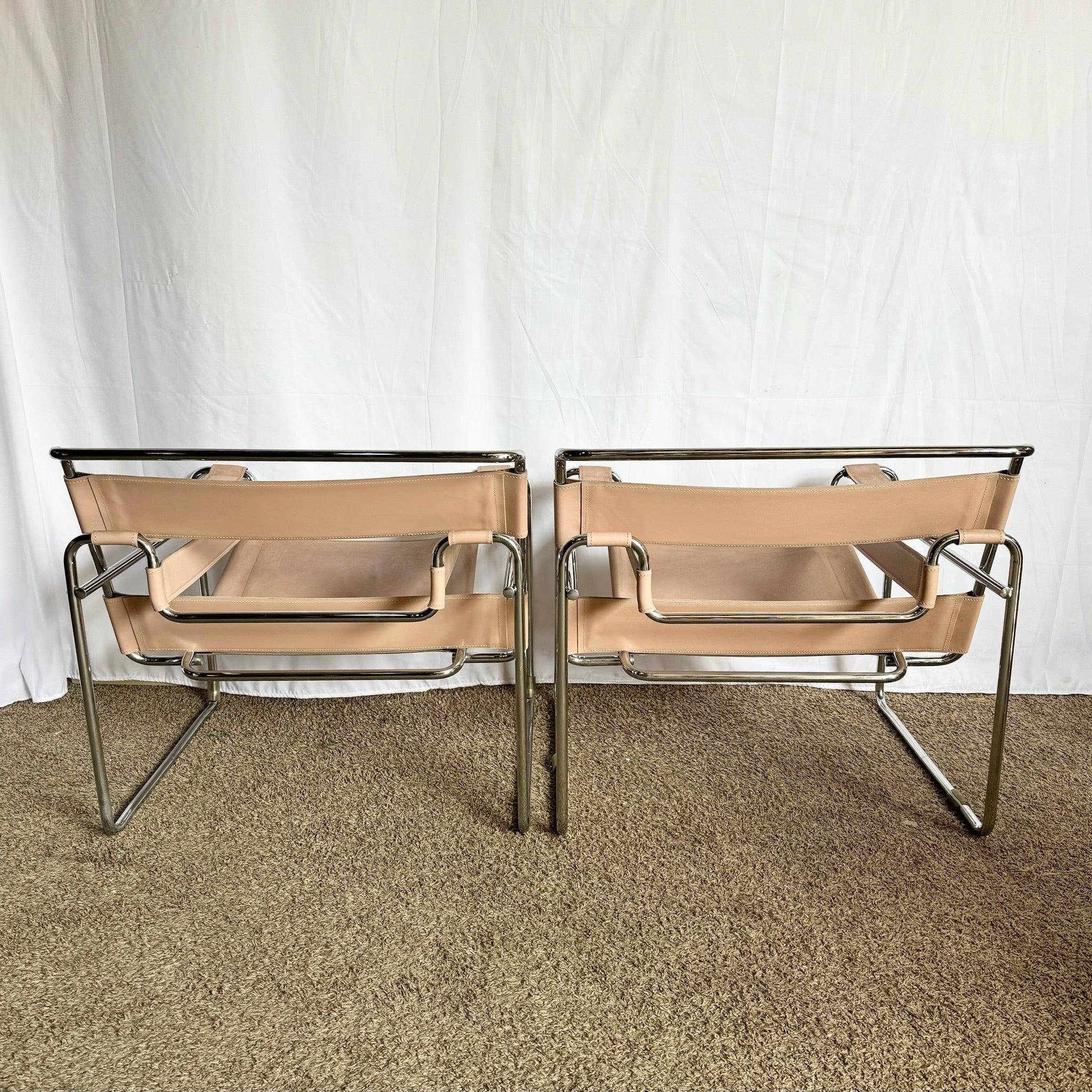 Mid Century Modern Pink and Chrome Lounge Chairs, Wassily Style - A Pair For Sale 1