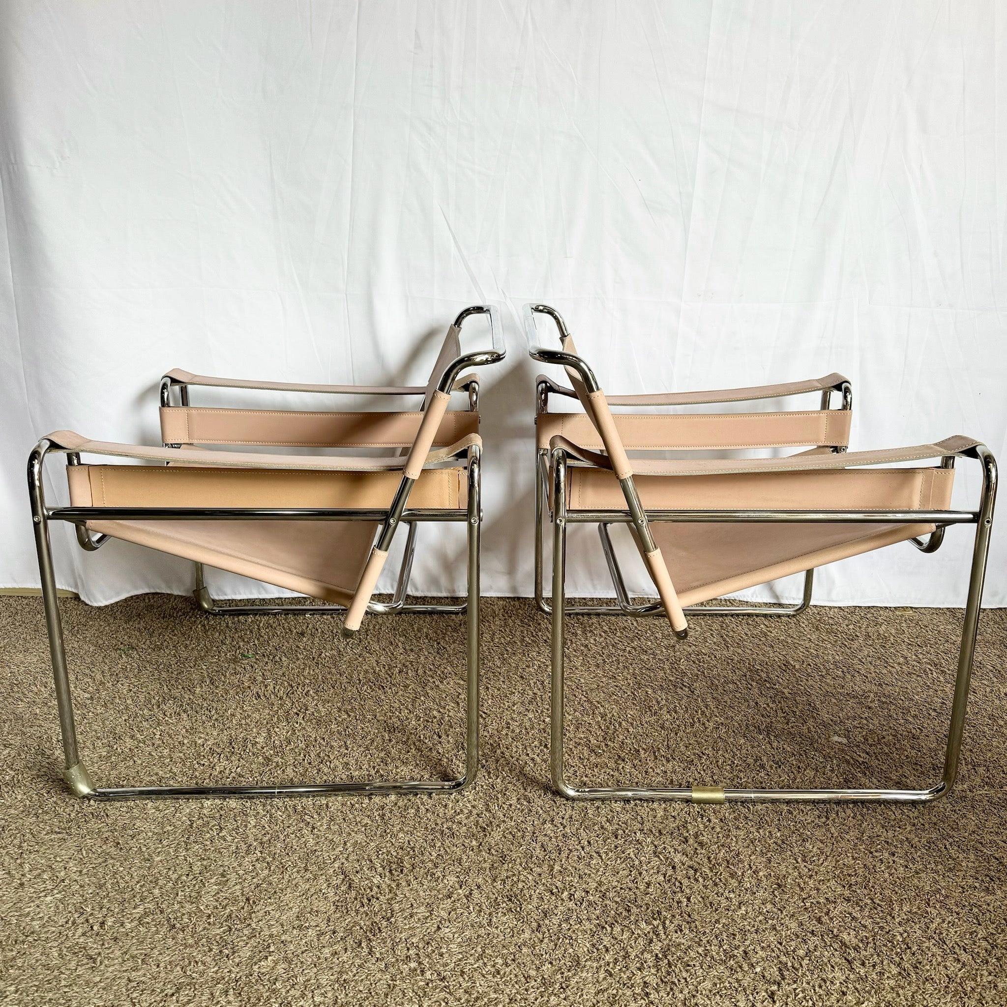 Mid Century Modern Pink and Chrome Lounge Chairs, Wassily Style - A Pair For Sale 2