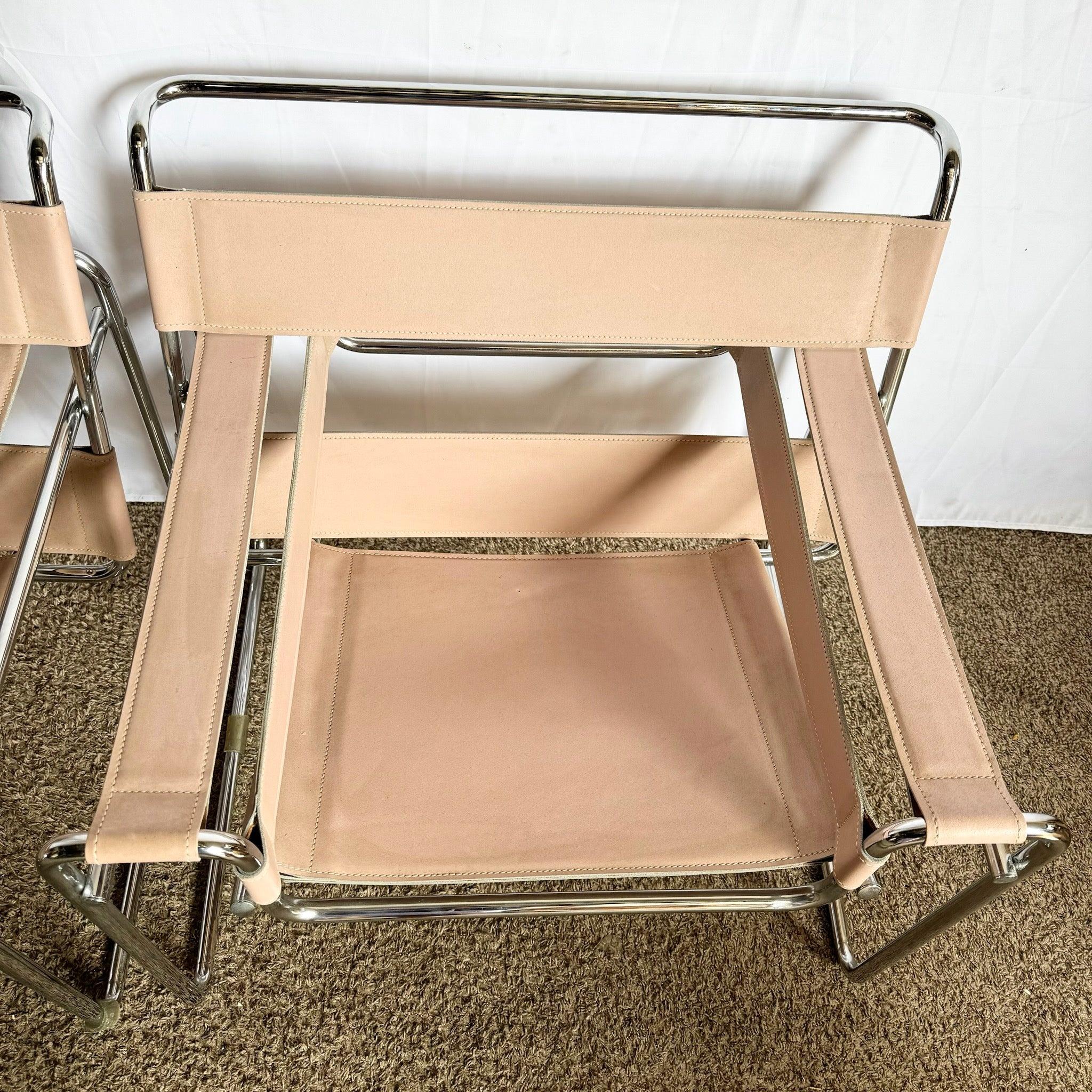 Mid Century Modern Pink and Chrome Lounge Chairs, Wassily Style - A Pair For Sale 3