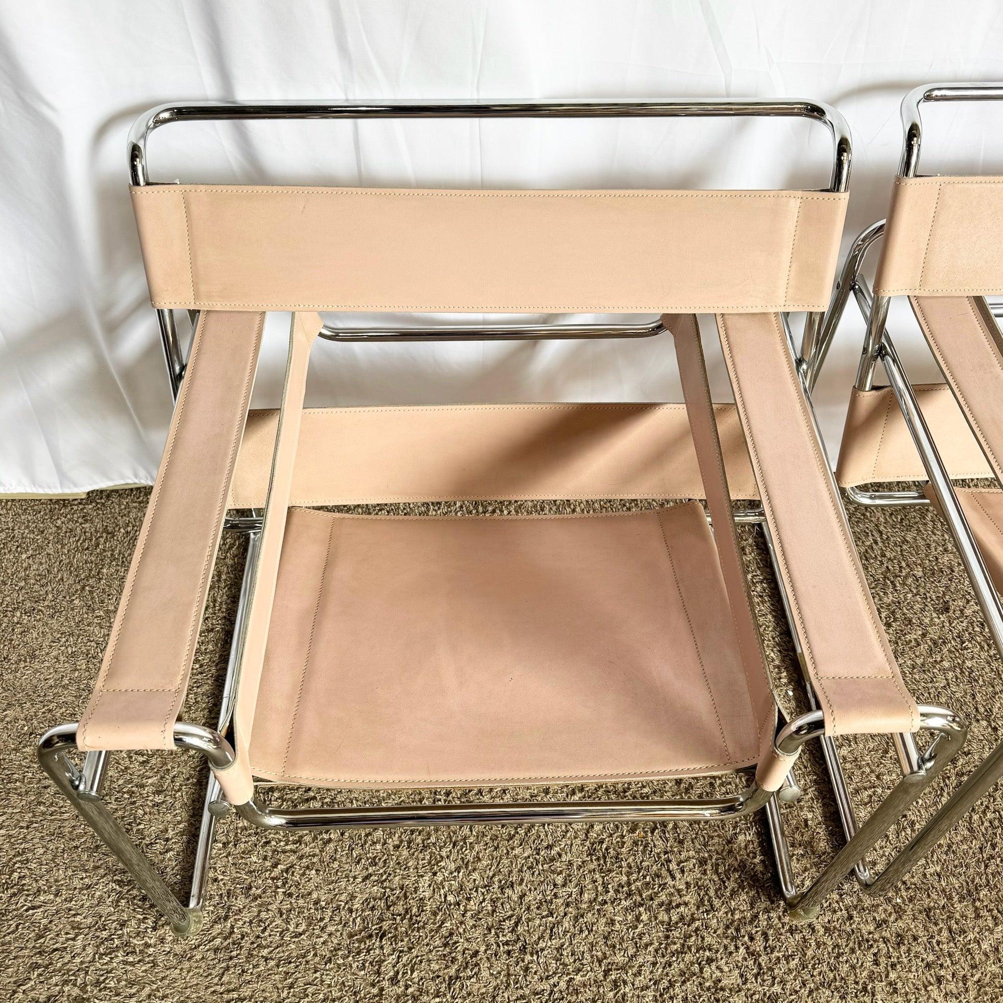Mid Century Modern Pink and Chrome Lounge Chairs, Wassily Style - A Pair For Sale 4