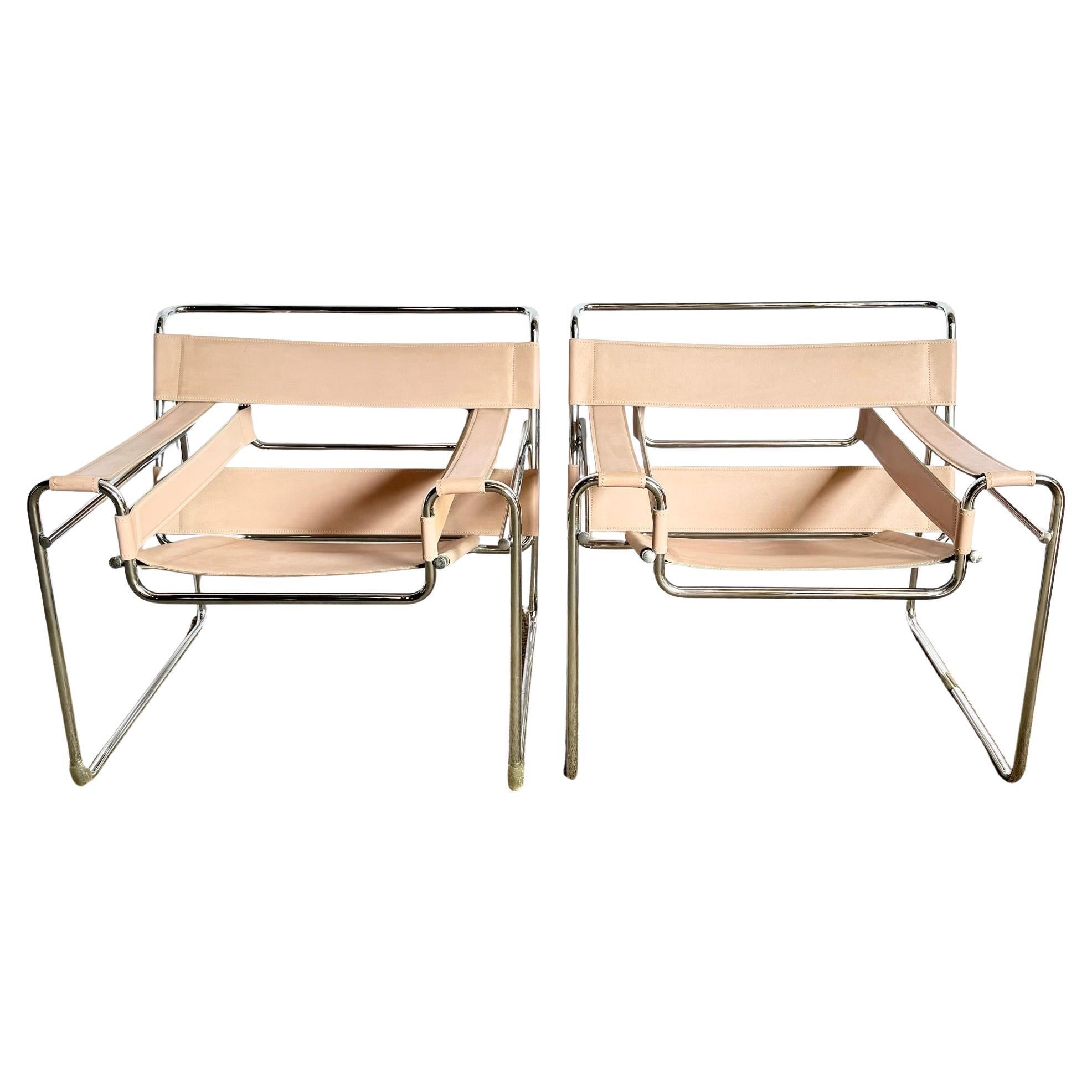 Mid Century Modern Pink and Chrome Lounge Chairs, Wassily Style - A Pair For Sale