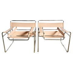 Mid Century Modern Pink and Chrome Lounge Chairs, Wassily Style - A Pair