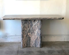 Mid-Century Modern Pink and Grey Marble Console Table with Faceted Base