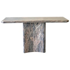 Mid-Century Modern Pink and Grey Marble Console Table with Faceted Base