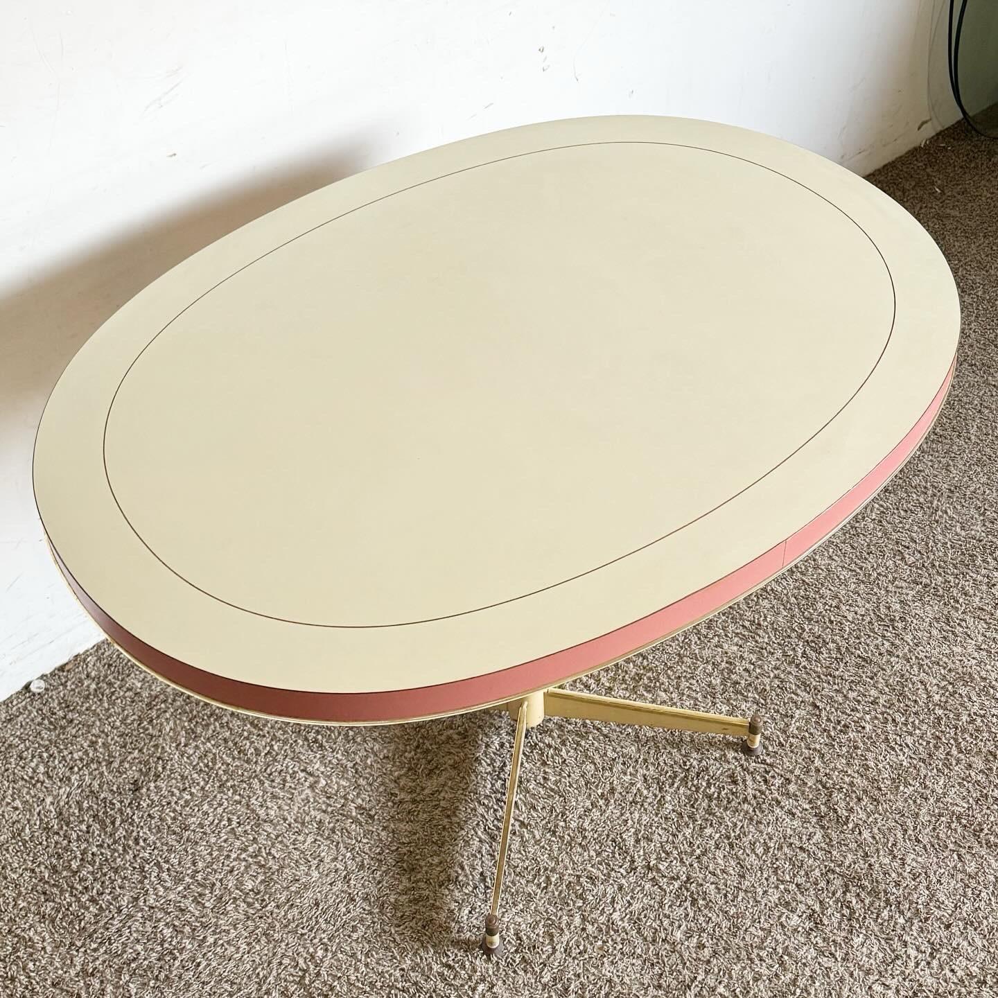 American Mid Century Modern Pink and White Laminate Oval Top Dining Table For Sale