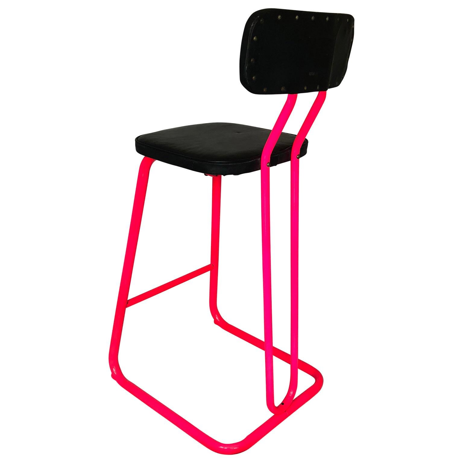 Metal Mid-Century Modern Pink Bar Stool By Daystrom And Knoll For Sale