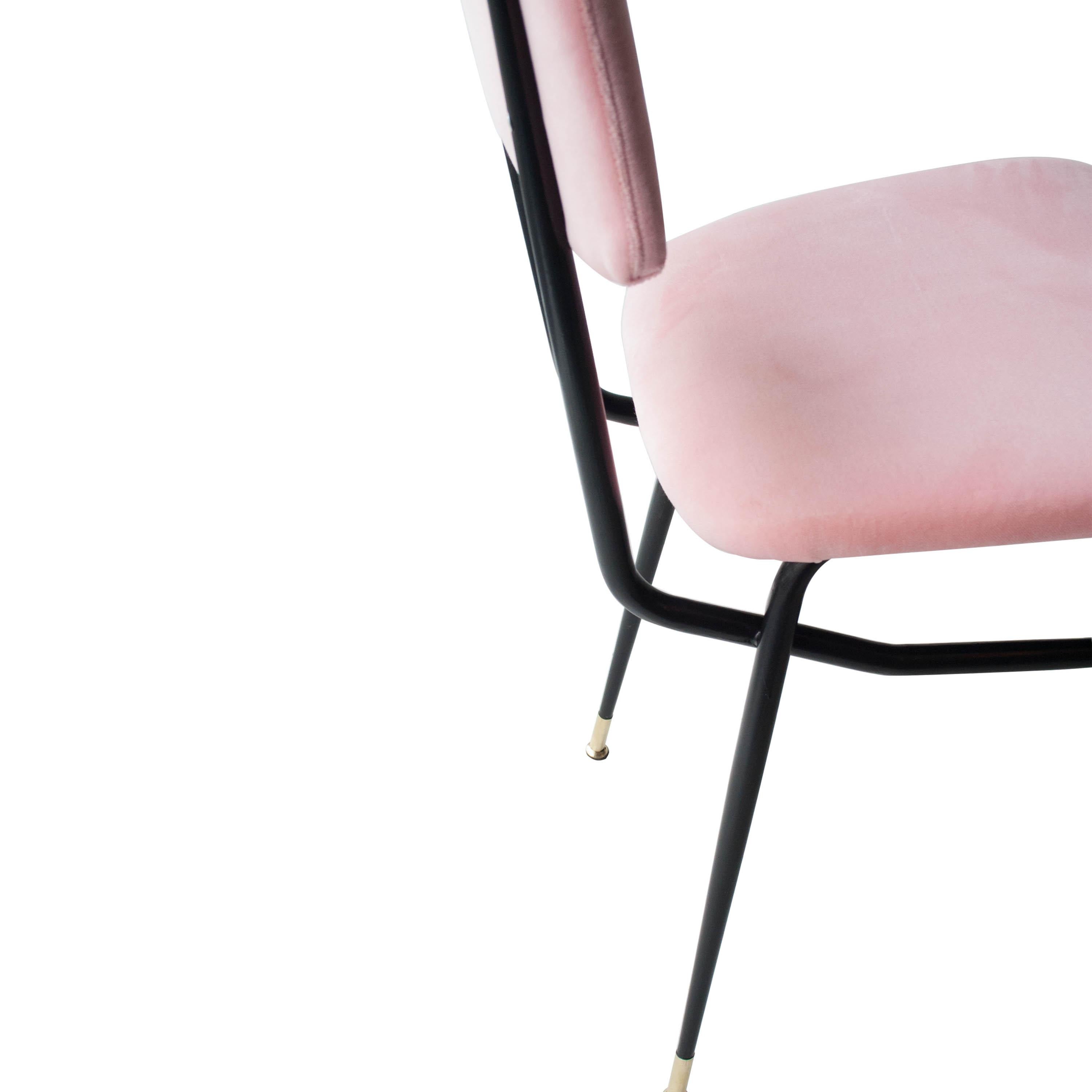 Mid-Century Modern Pink Black Iron Velvet Set of 6 Italian Chairs, 1950 1