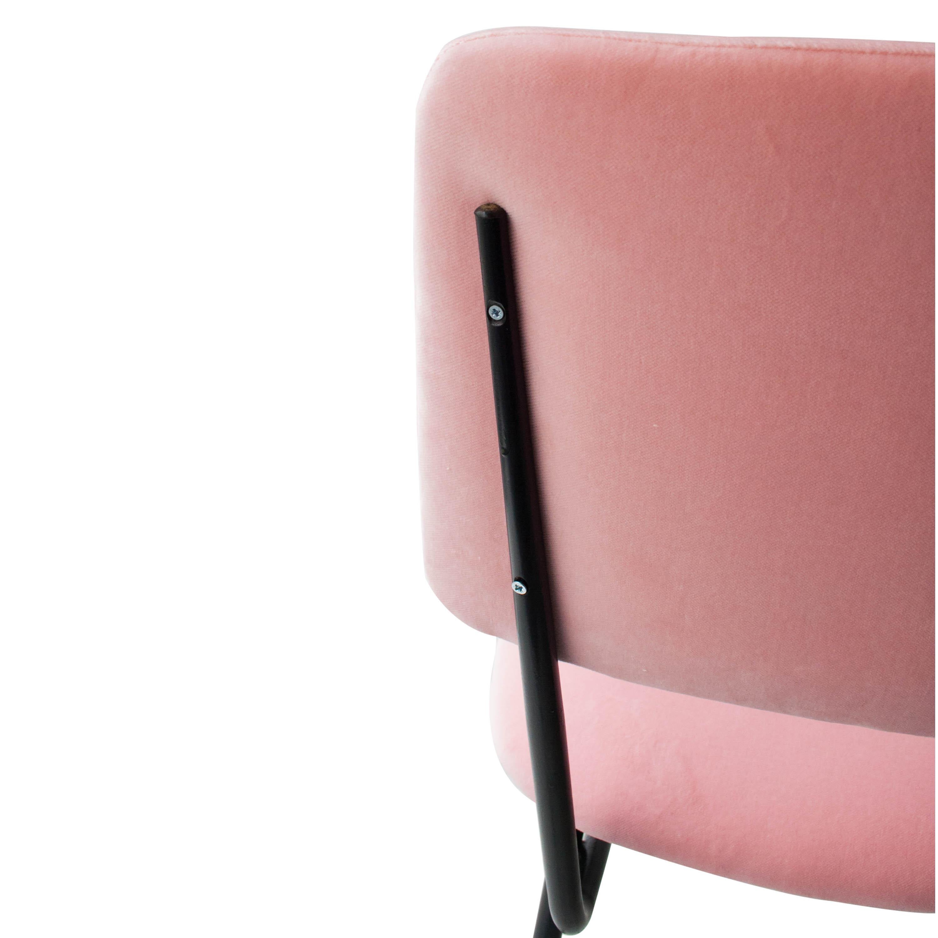 Mid-Century Modern Pink Black Iron Velvet Set of 6 Italian Chairs, 1950 2