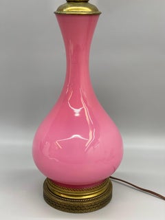 Mid Century Modern Pink Blown Glass Genie Bottle Shaped Table Lamp