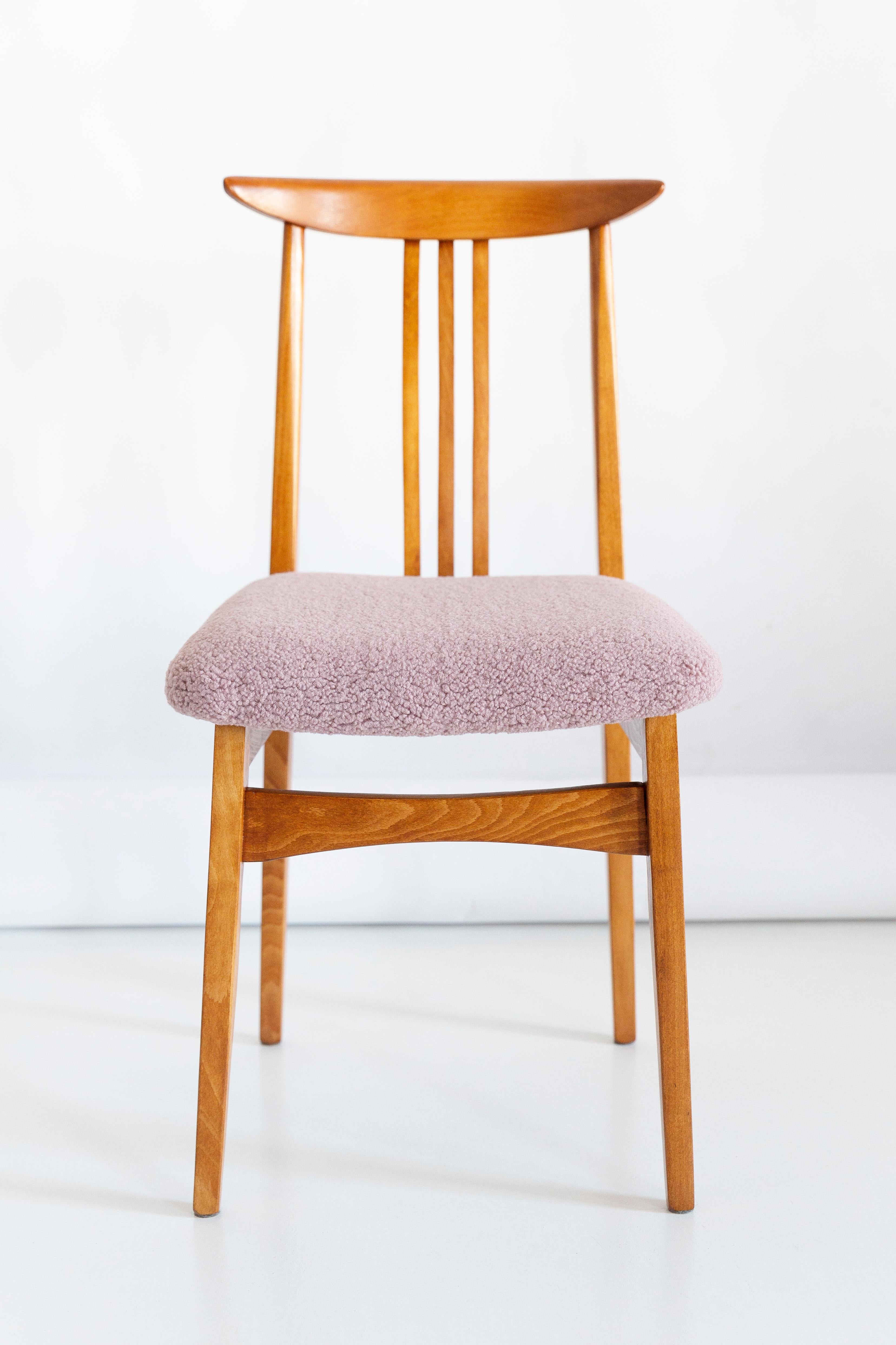 Polish Mid-Century Modern Pink Boucle Chair, Designed by M. Zielinski, Europe, 1960s For Sale