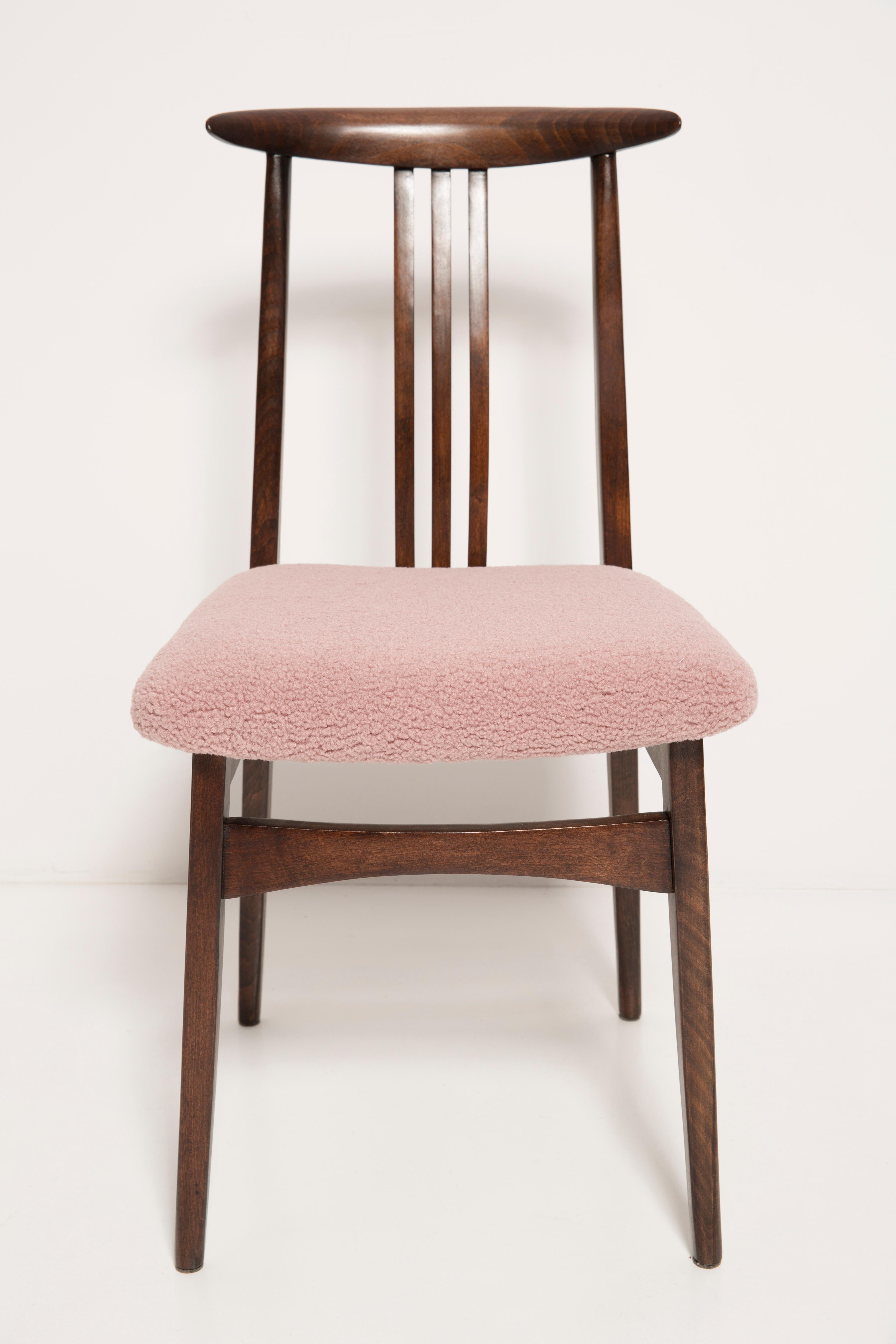 Hand-Crafted Mid-Century Modern Pink Boucle Chair, Designed by M. Zielinski, Europe, 1960s For Sale