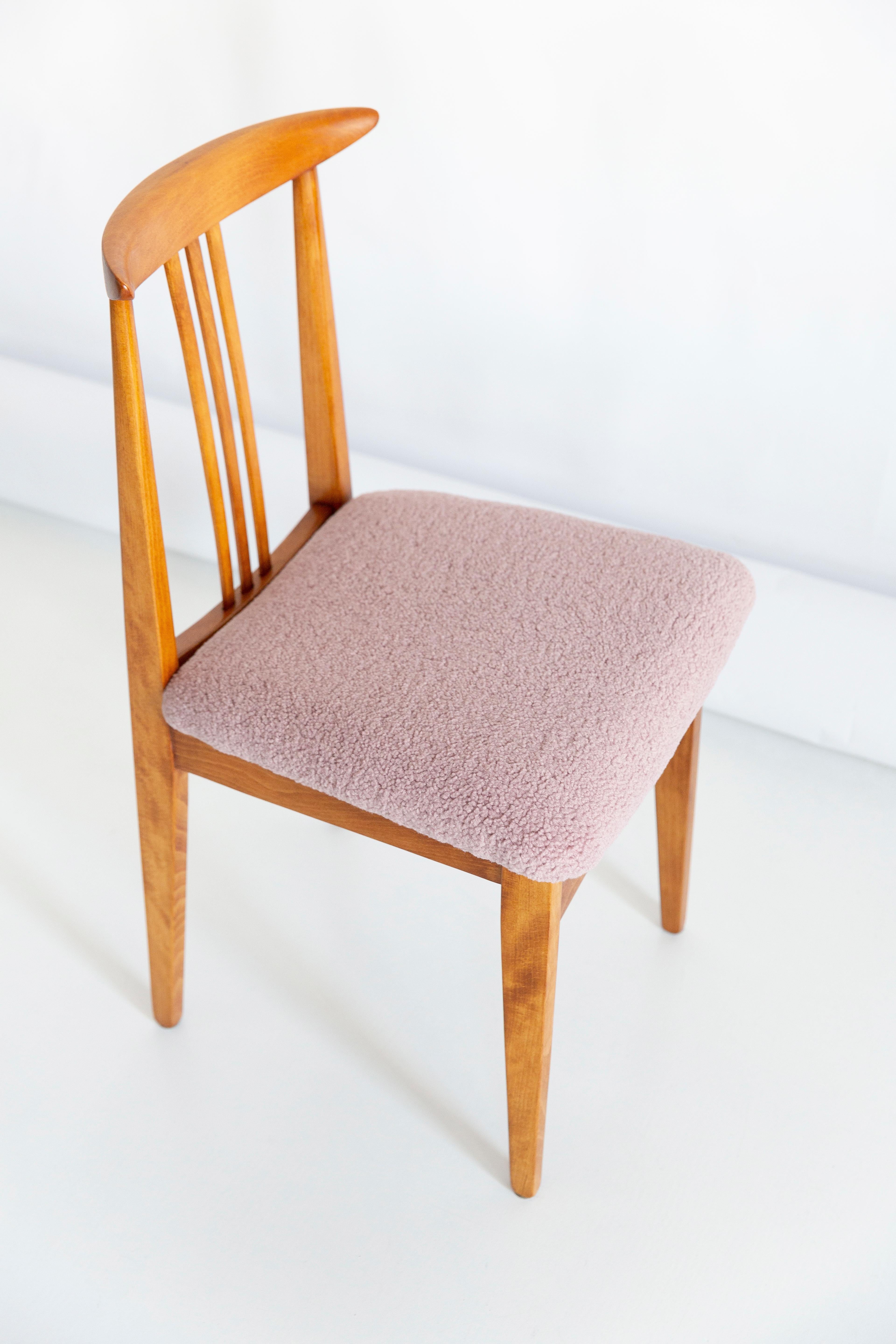 Mid-Century Modern Pink Boucle Chair, Designed by M. Zielinski, Europe, 1960s For Sale 1