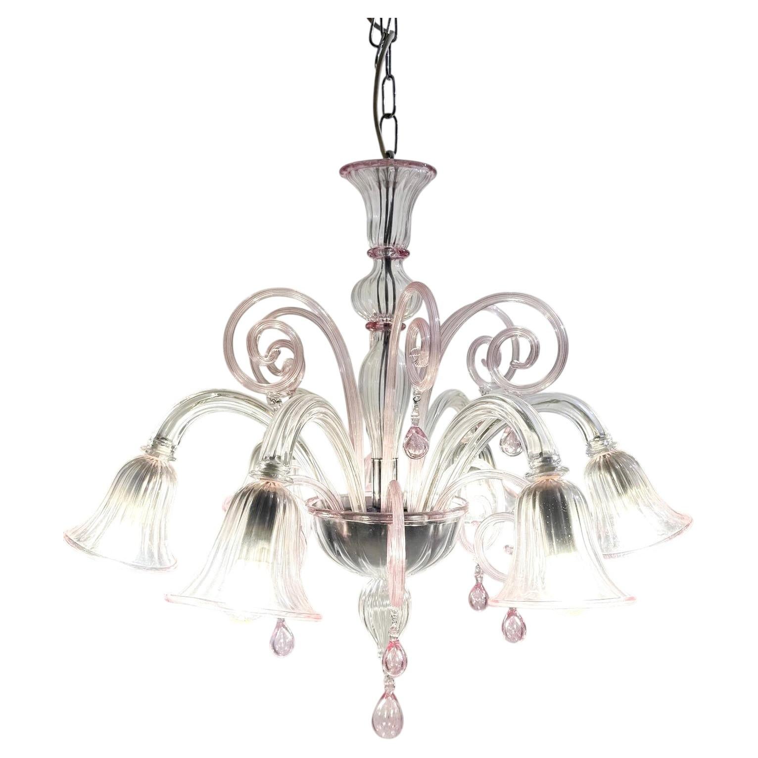 Mid-Century Modern Pink Chandelier, 1950s For Sale