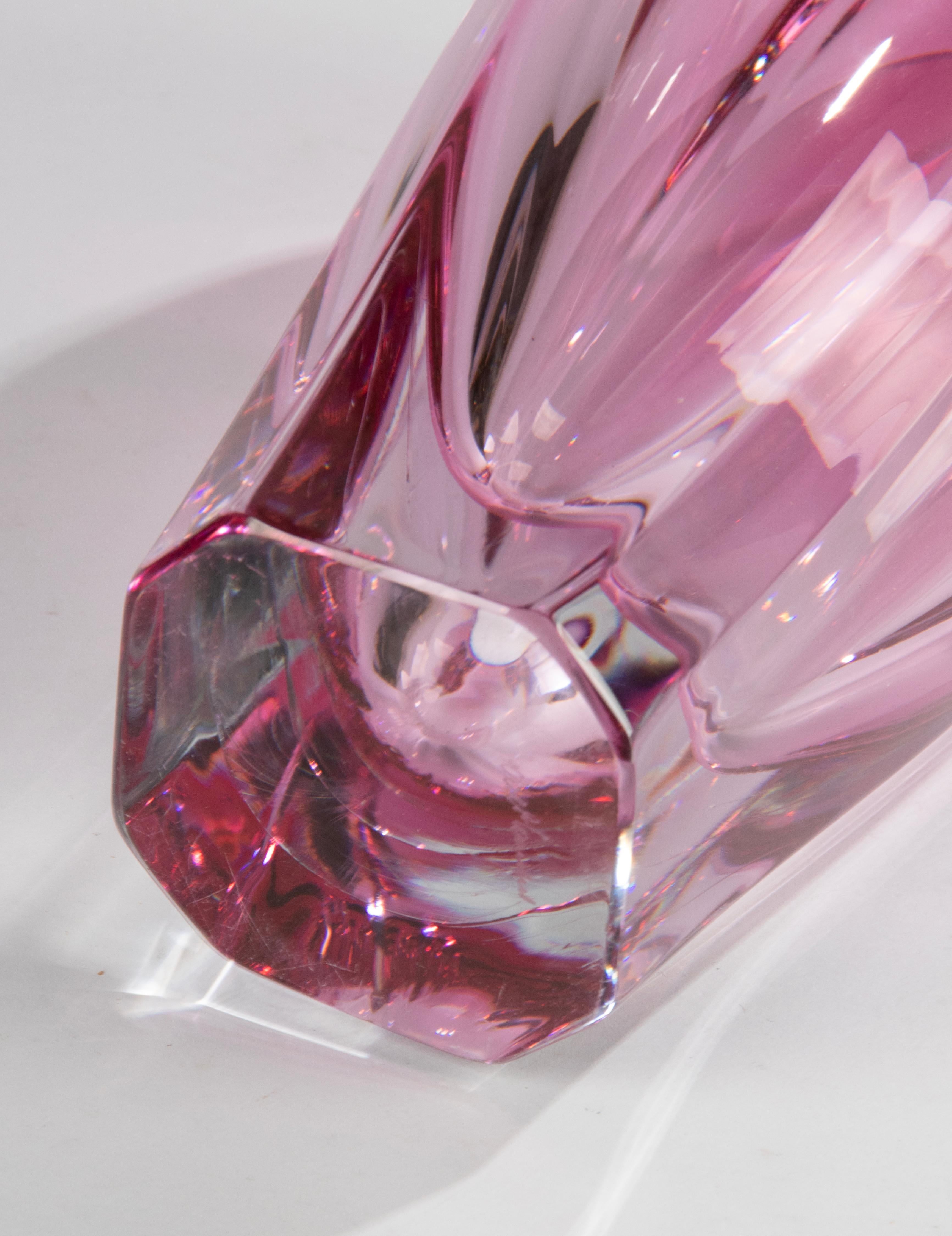 Moderne rosa Kristallvase aus der Mitte des Jahrhunderts – Val Saint Lambert  im Angebot 6
