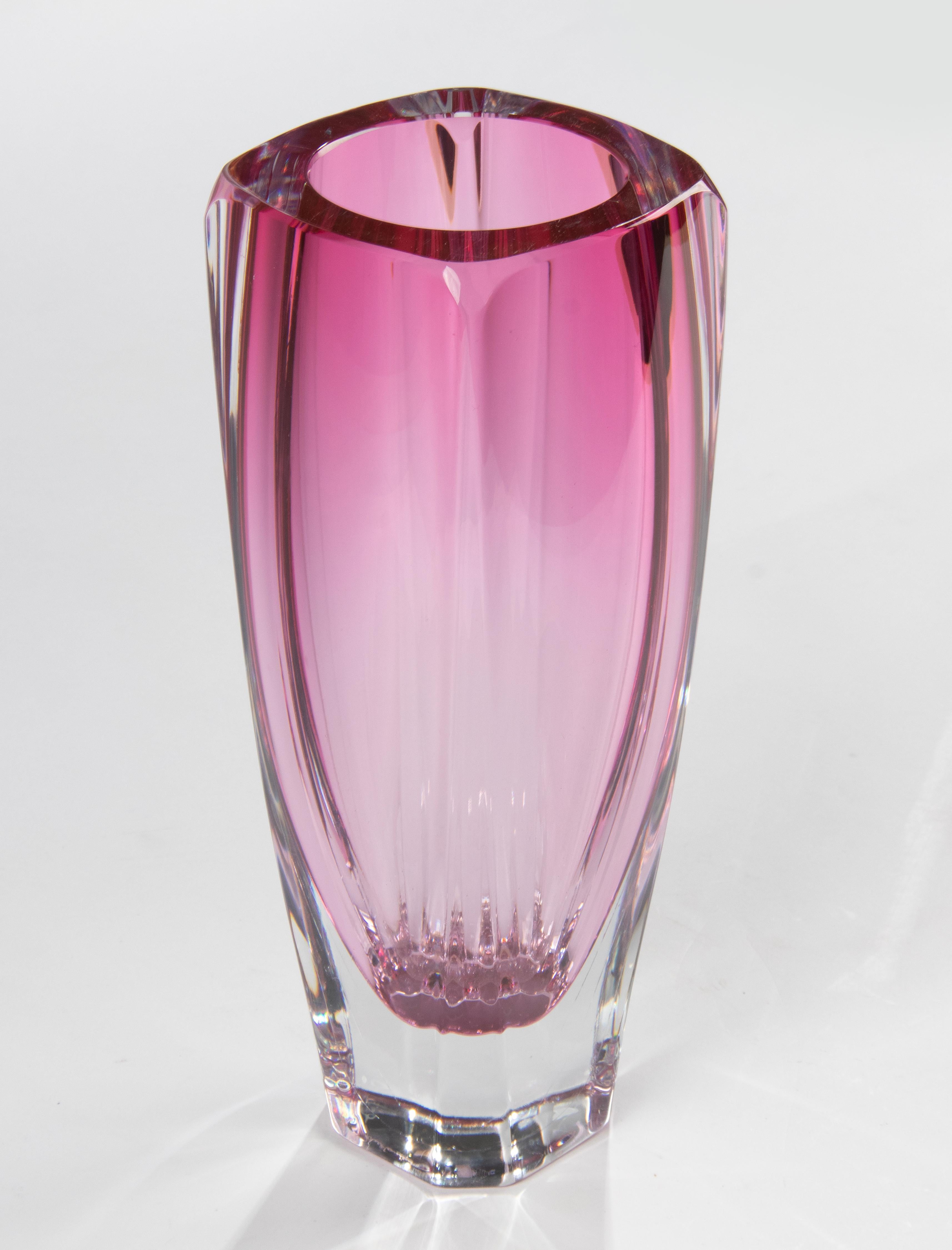 Moderne rosa Kristallvase aus der Mitte des Jahrhunderts – Val Saint Lambert  im Angebot 7