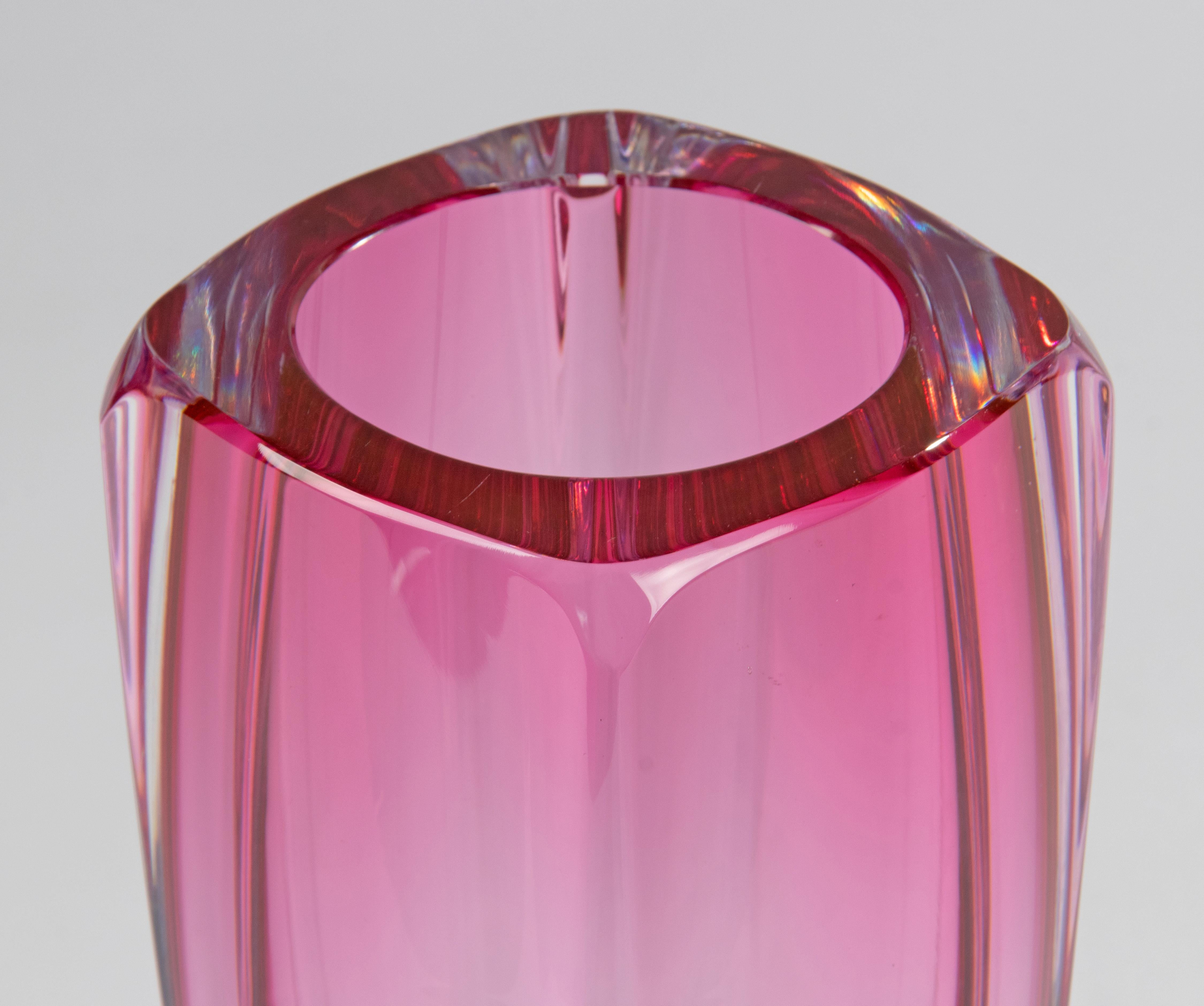 Belgian Mid-Century Modern Pink Crystal Vase, Val Saint Lambert For Sale