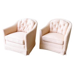 Mid-Century Modern Pink Fabric Club Chairs
