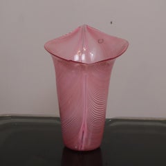 Moderne rosa filigrana murano-Glasvase venini aus der Mitte des Jahrhunderts, Italien, 1989