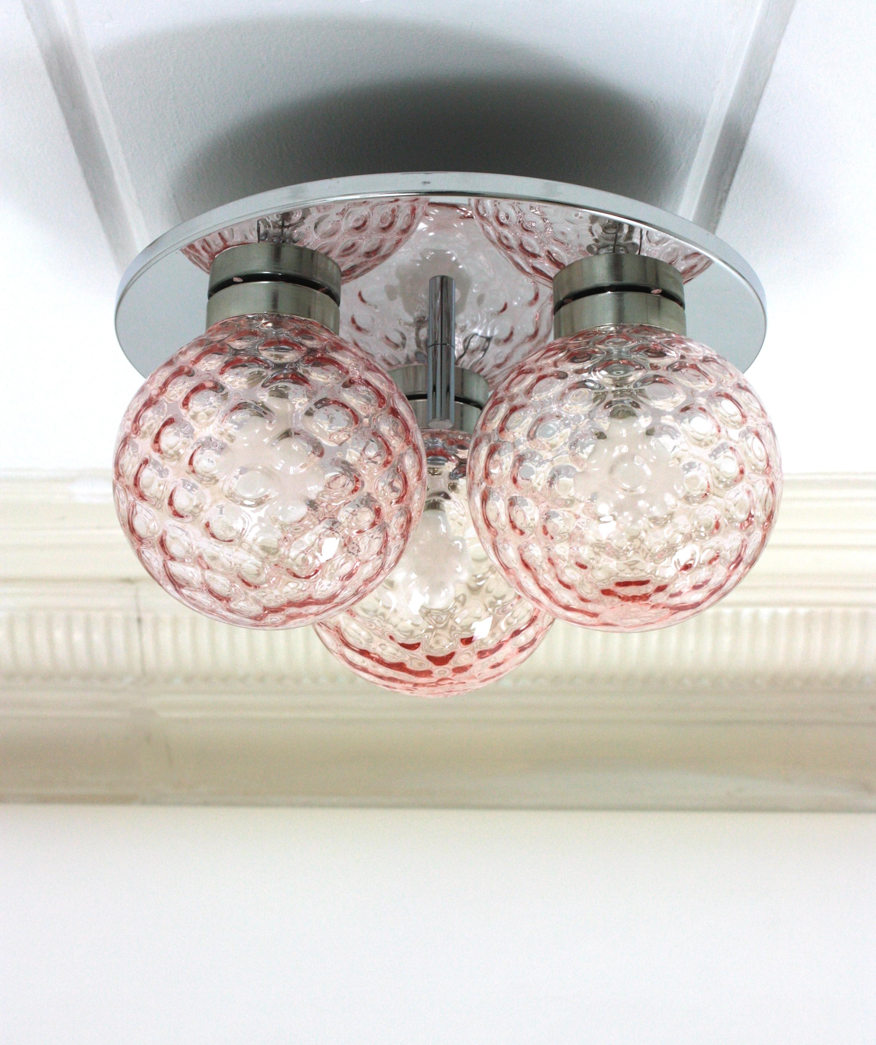 Mid-Century Modern Pink Glass Globes Flush Mount For Sale 3