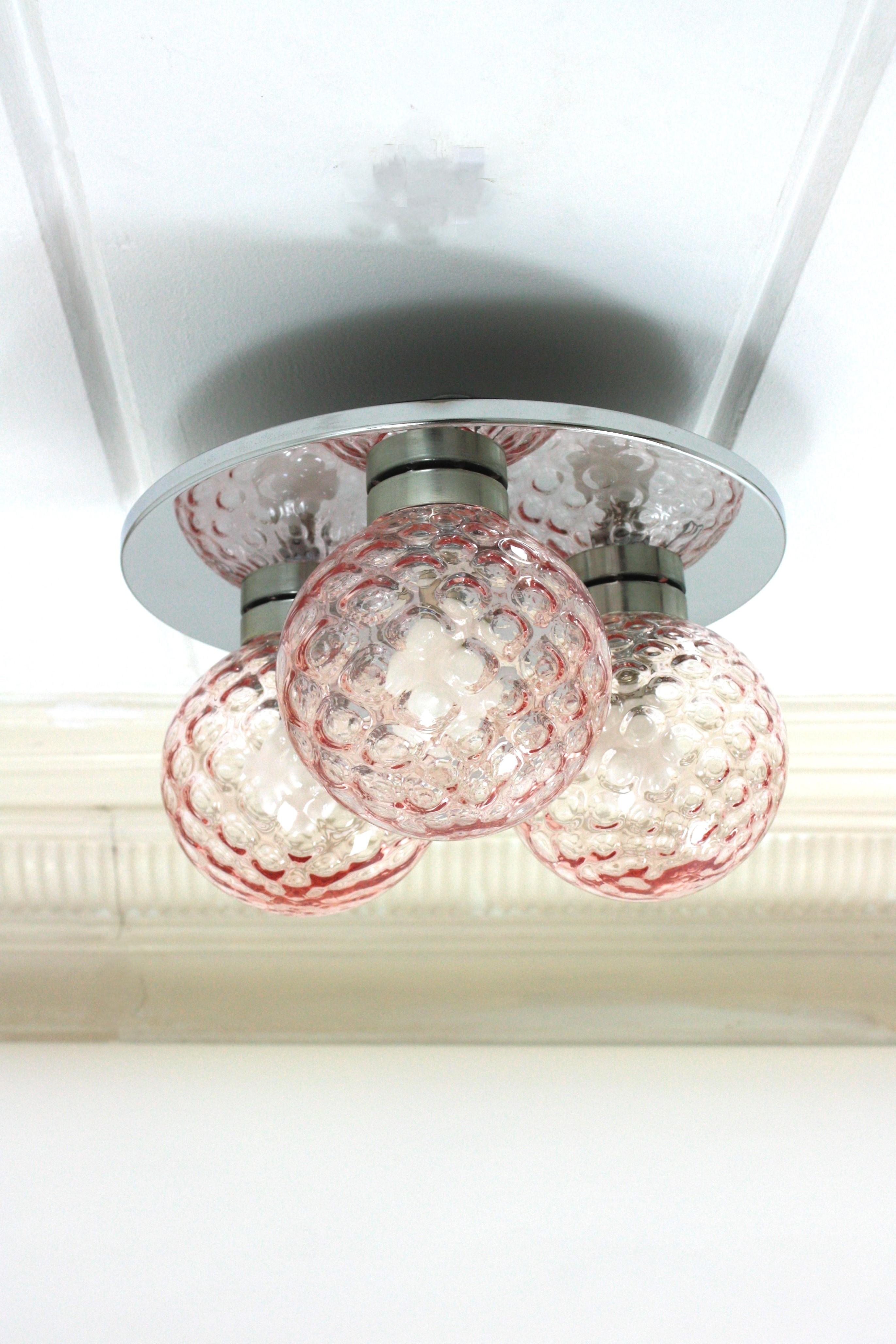 Mid-Century Modern Pink Glass Globes Flush Mount For Sale 4