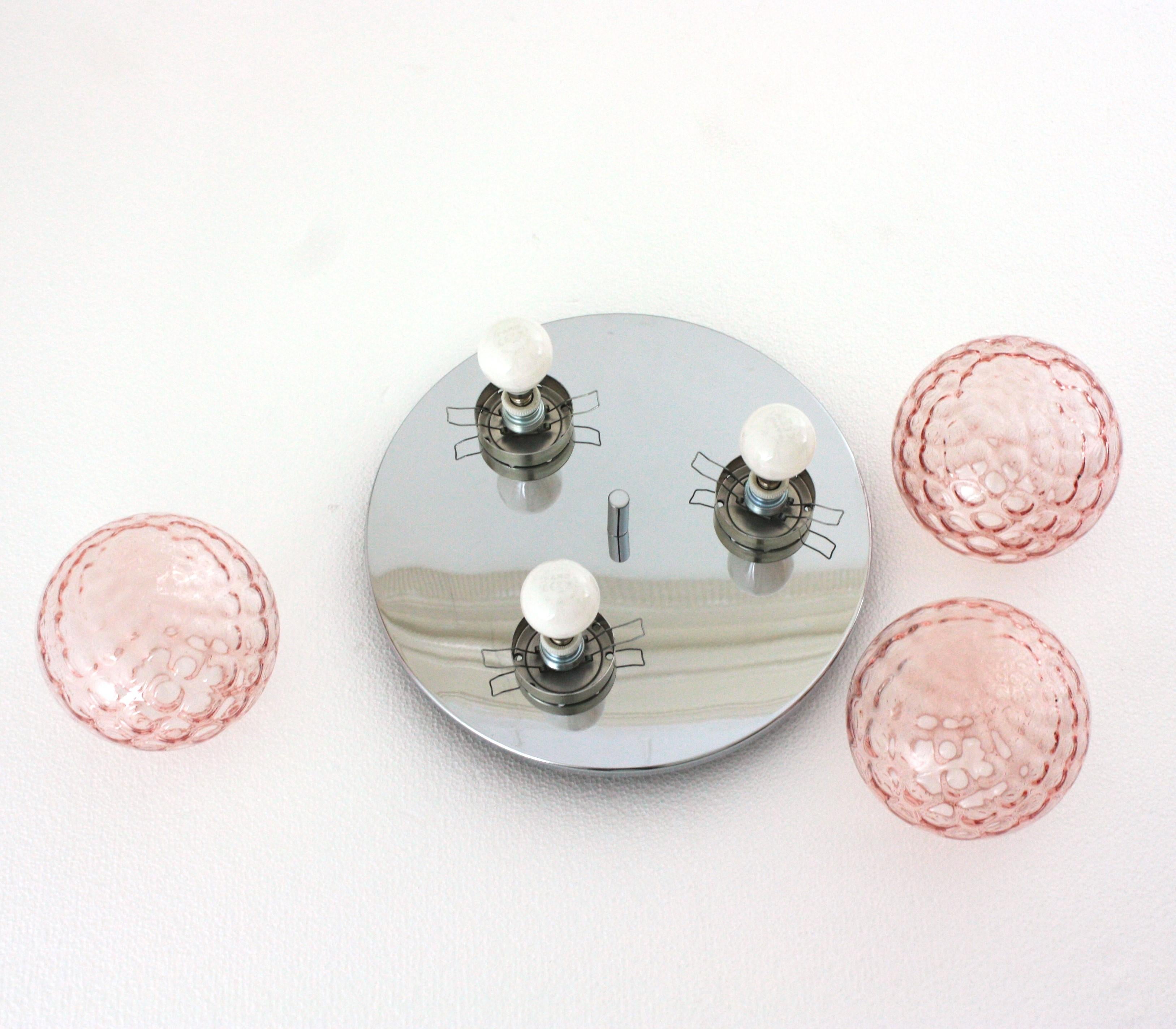 Mid-Century Modern Pink Glass Globes Flush Mount For Sale 8
