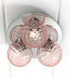 Mid-Century Modern Pink Glass Globes Flush Mount