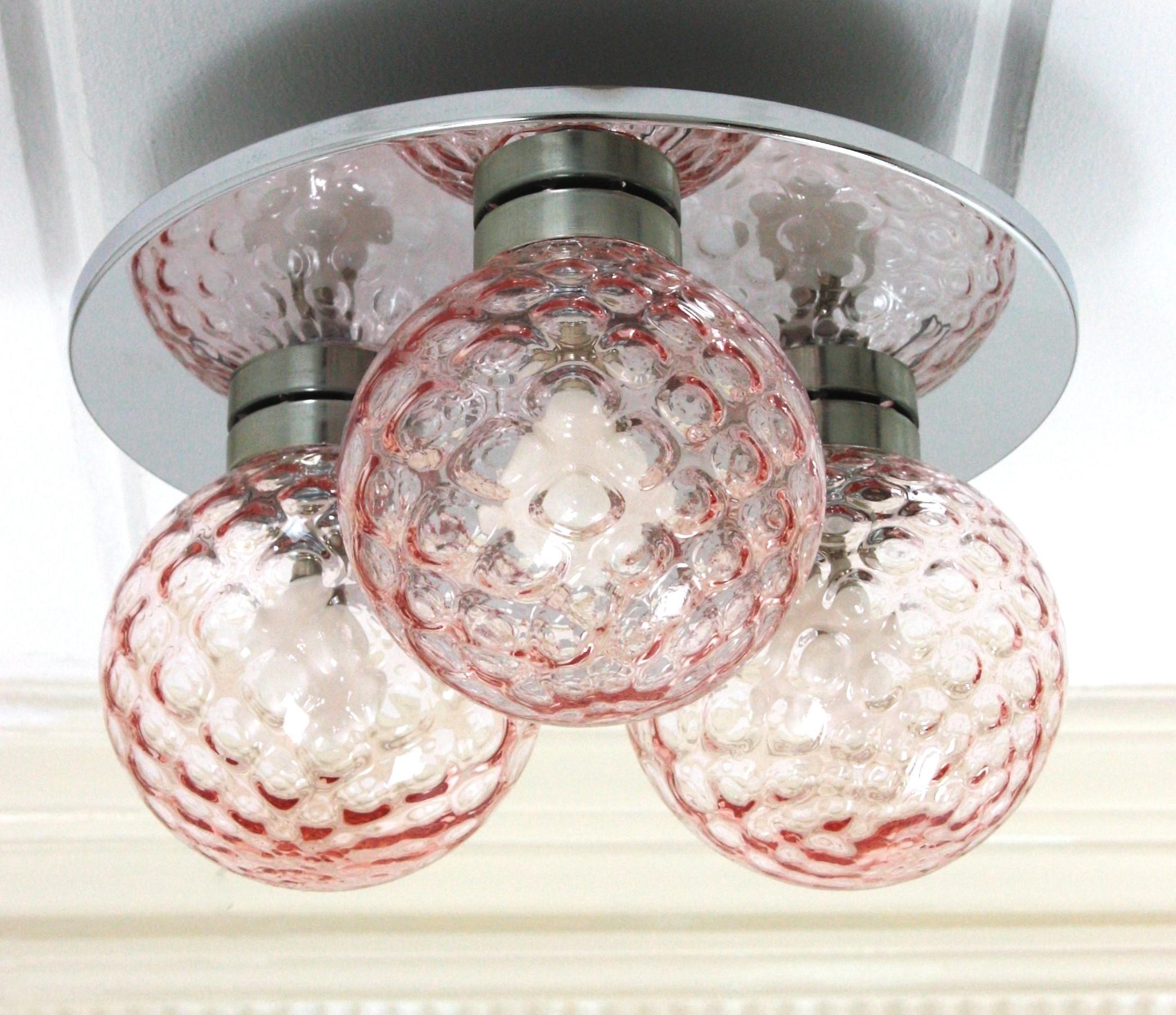 20th Century Mid-Century Modern Pink Glass Globes Flush Mount For Sale