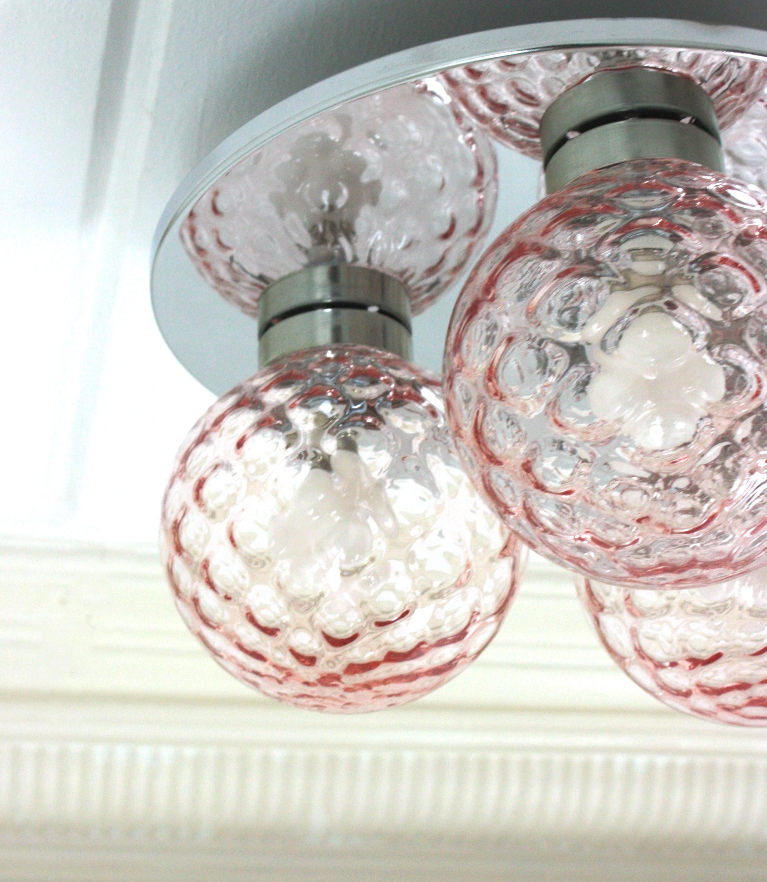 Mid-Century Modern Pink Glass Globes Flush Mount For Sale 1