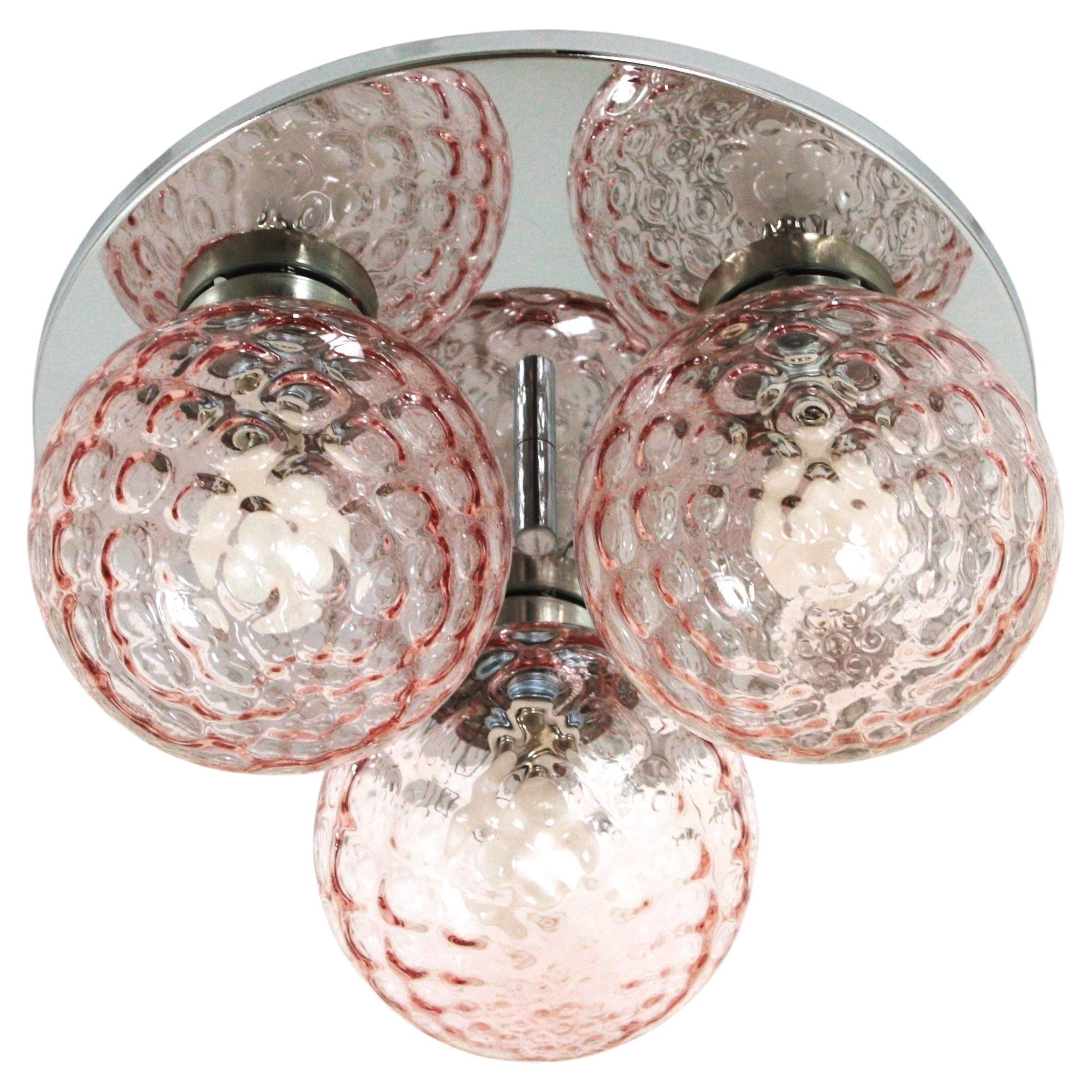 Mid-Century Modern Pink Glass Globes Flush Mount For Sale