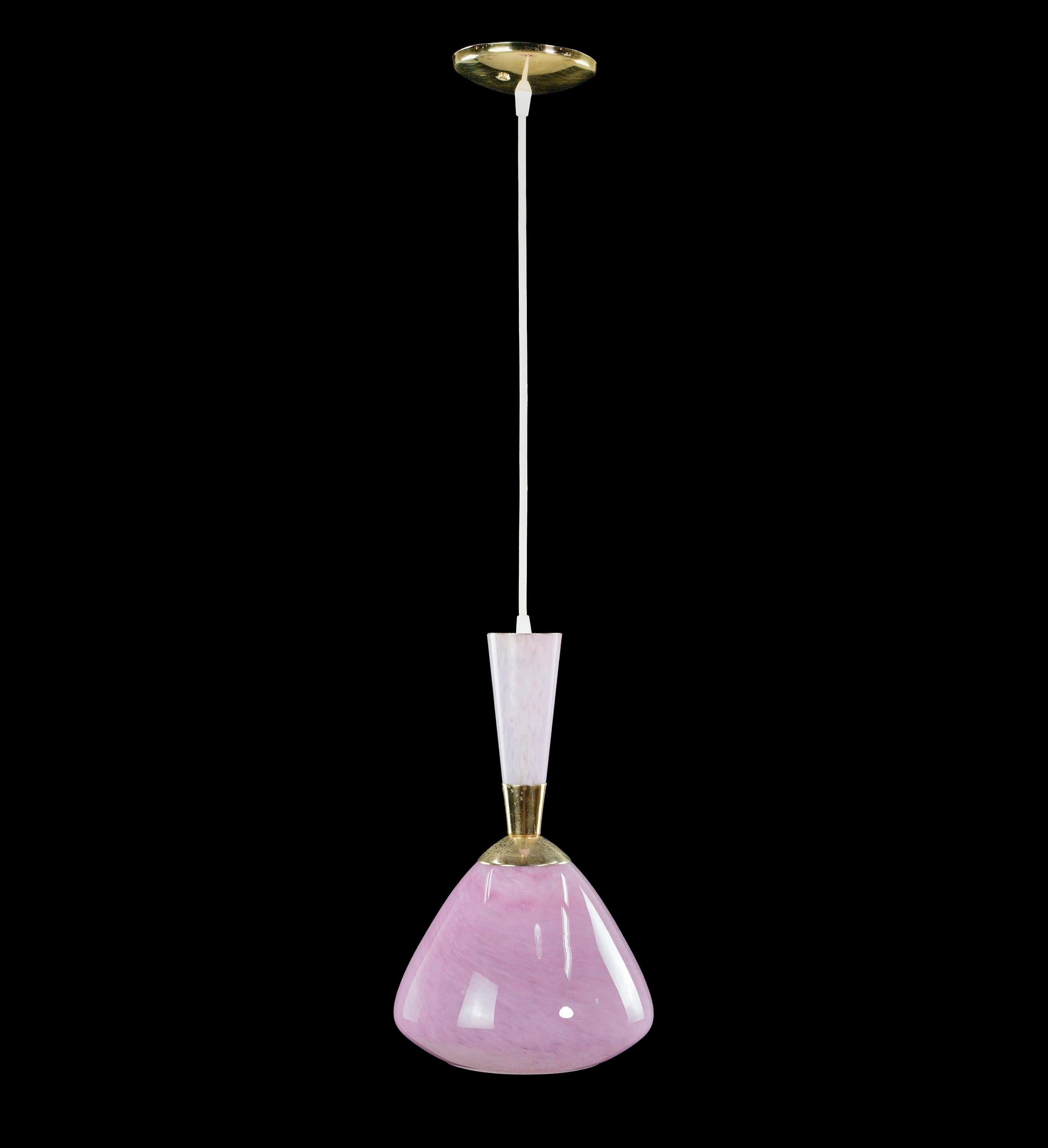 Mid-Century Modern Pink Glass White Cord Pendant Light Quantity