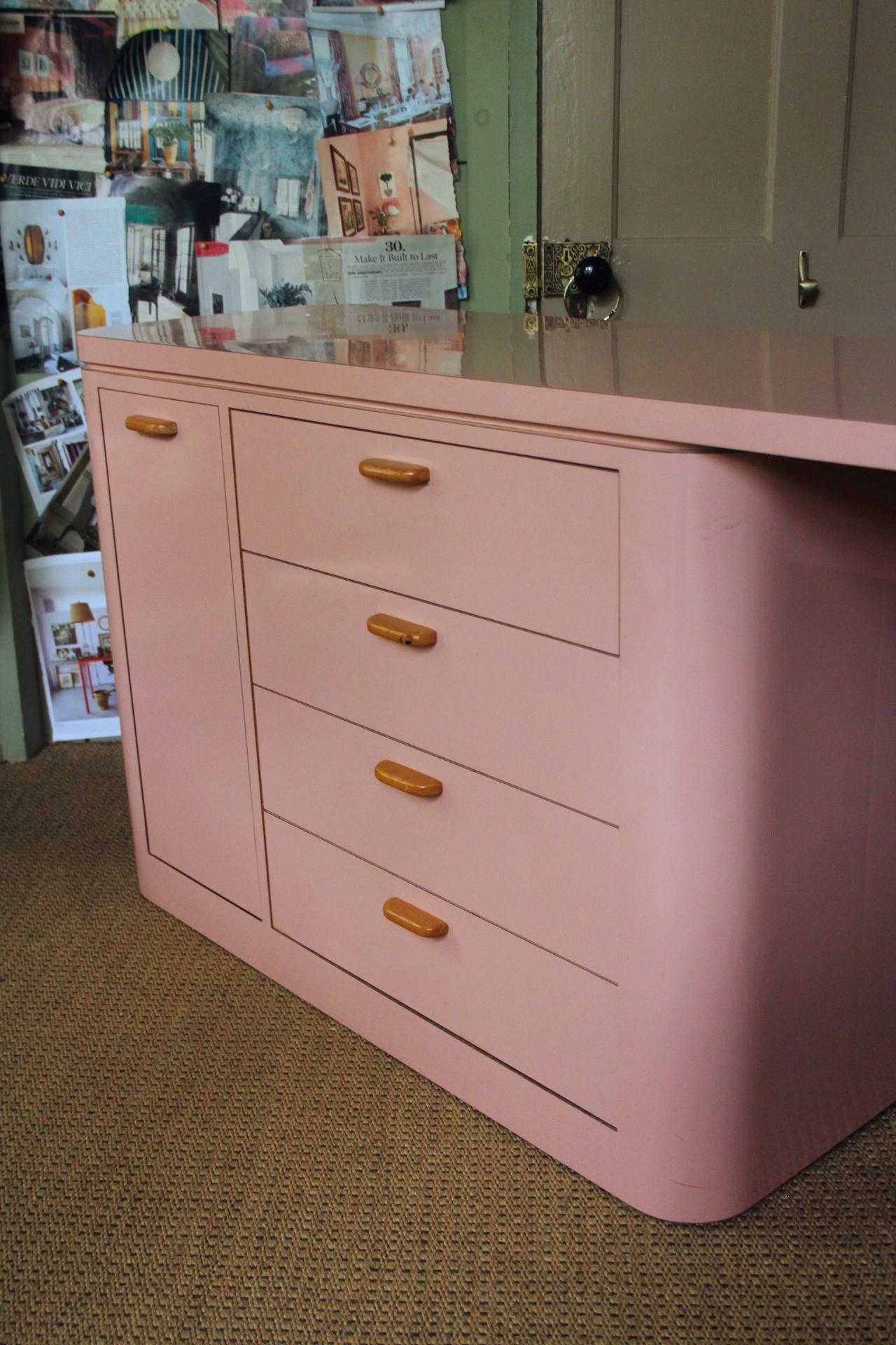 pink desk with drawers