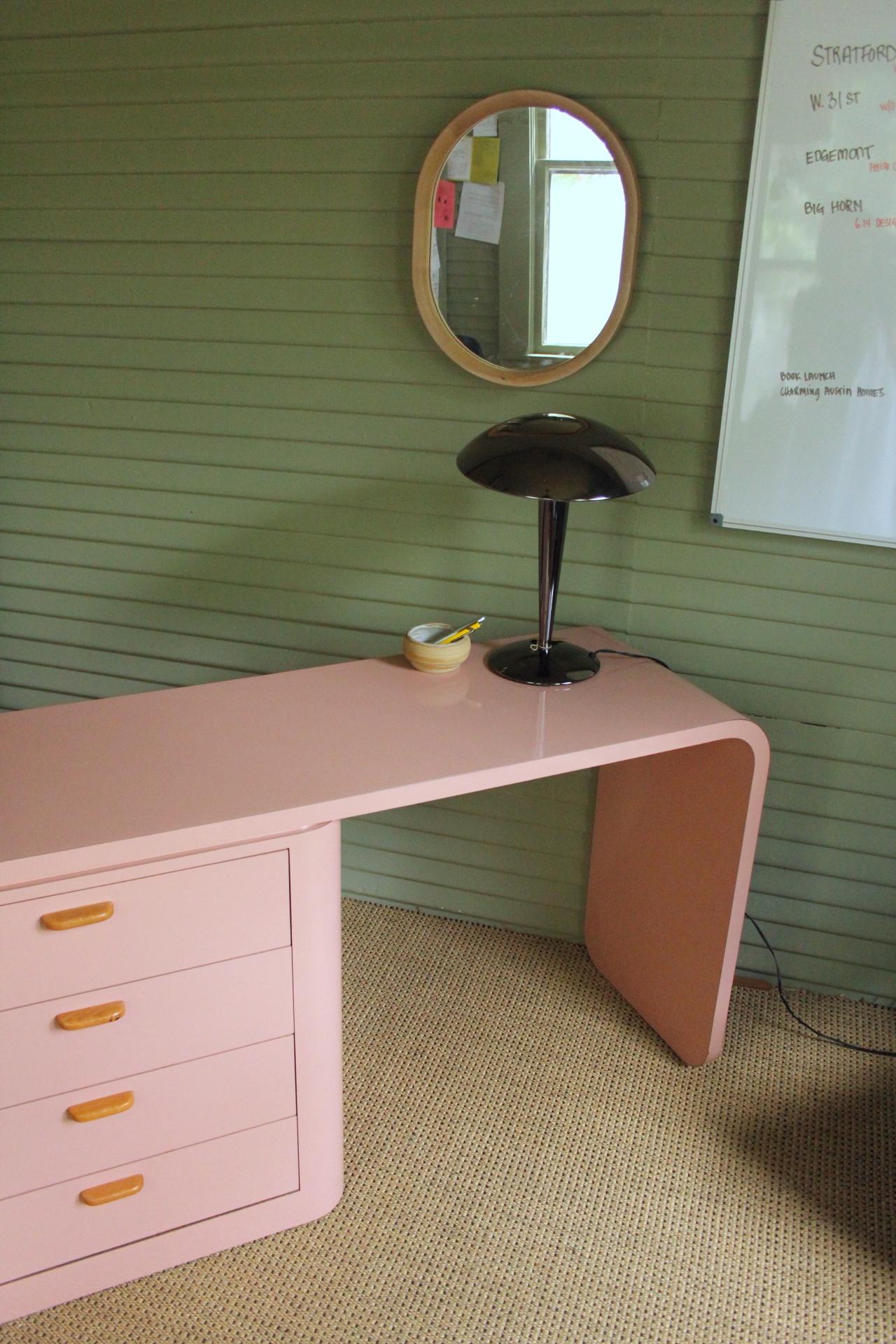 pink desk with drawers