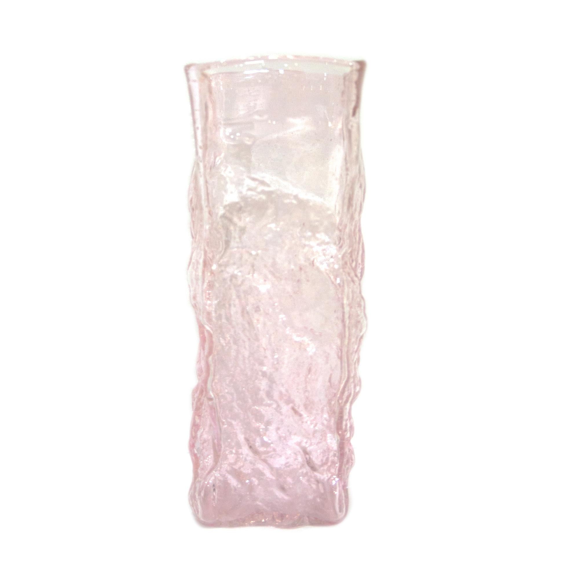 Hand crafted light pink Wirkkala glass rectangular vase.