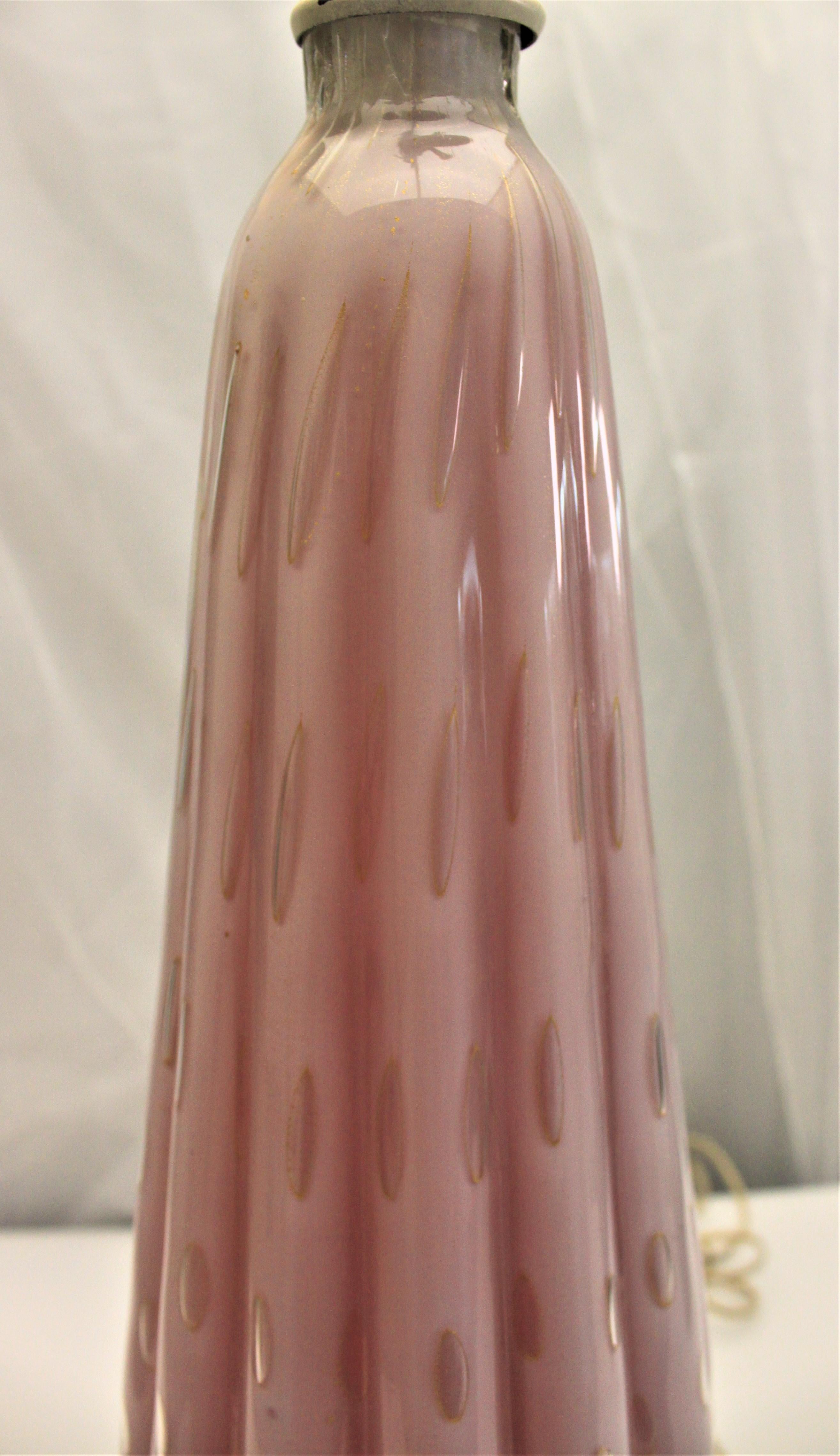 Italian Mid-Century Modern Pink or Cranberry Murano Art Glass Table Lamp