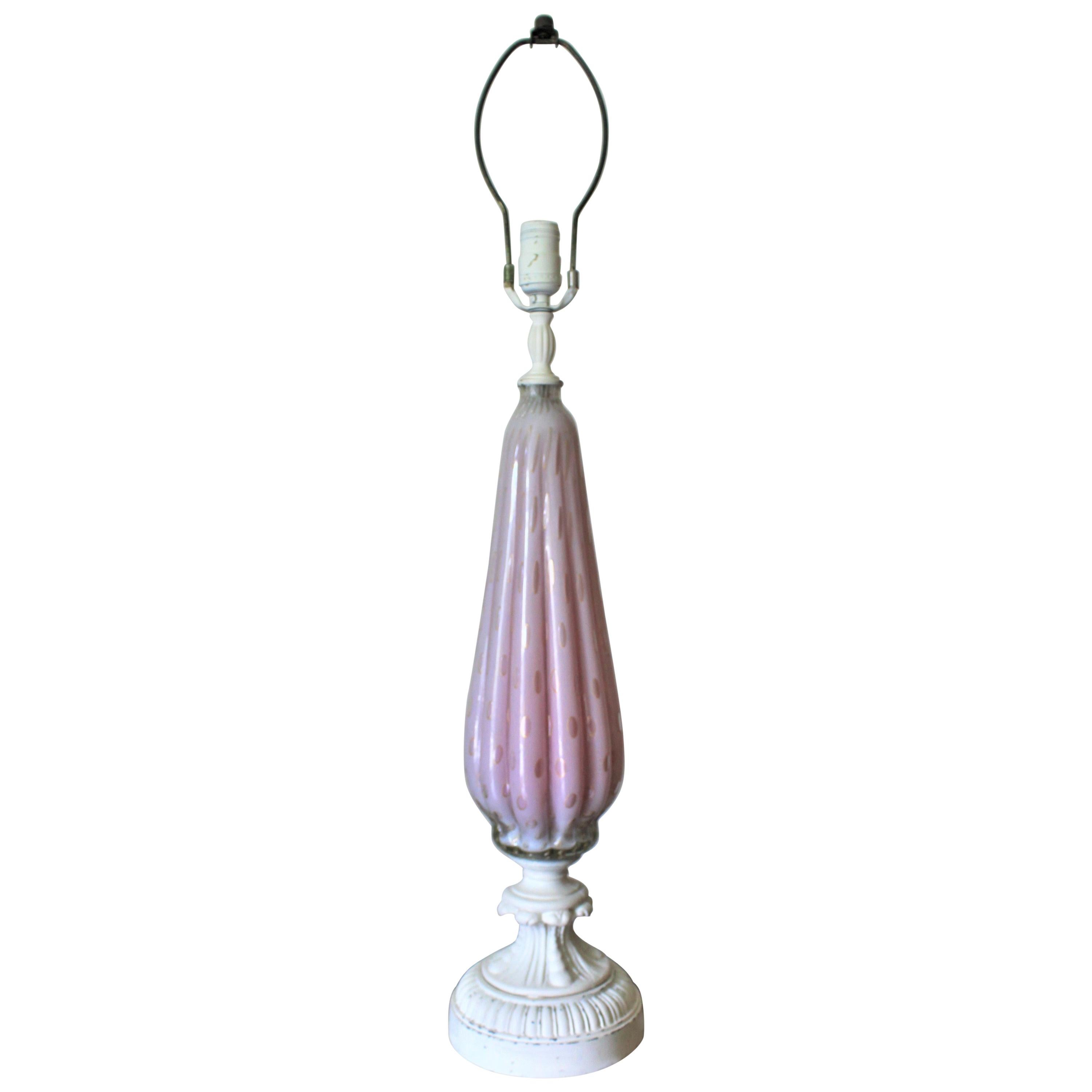 Mid-Century Modern Pink or Cranberry Murano Art Glass Table Lamp