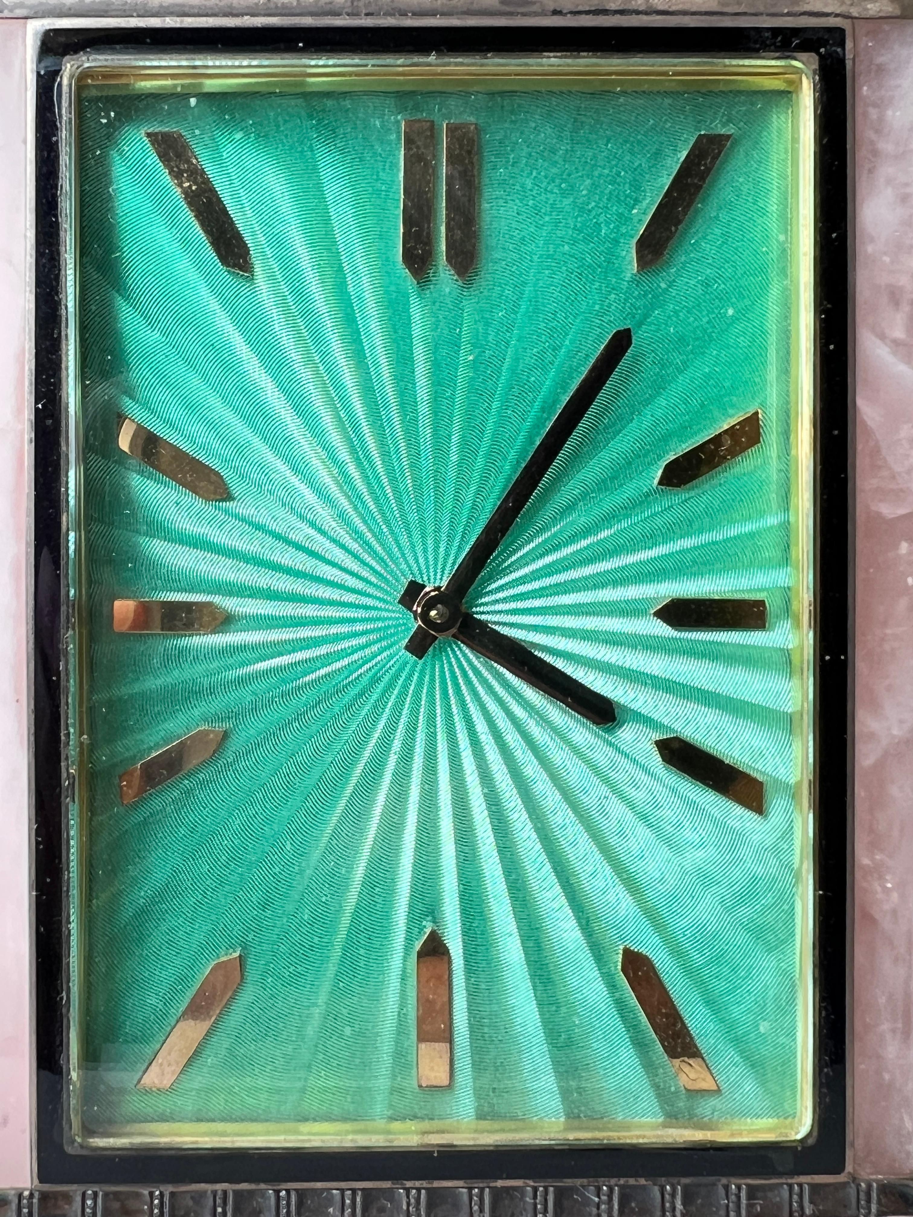 Mid-Century Modern Pink Quartz and Enamel Table Clock by E. Gubelin 7