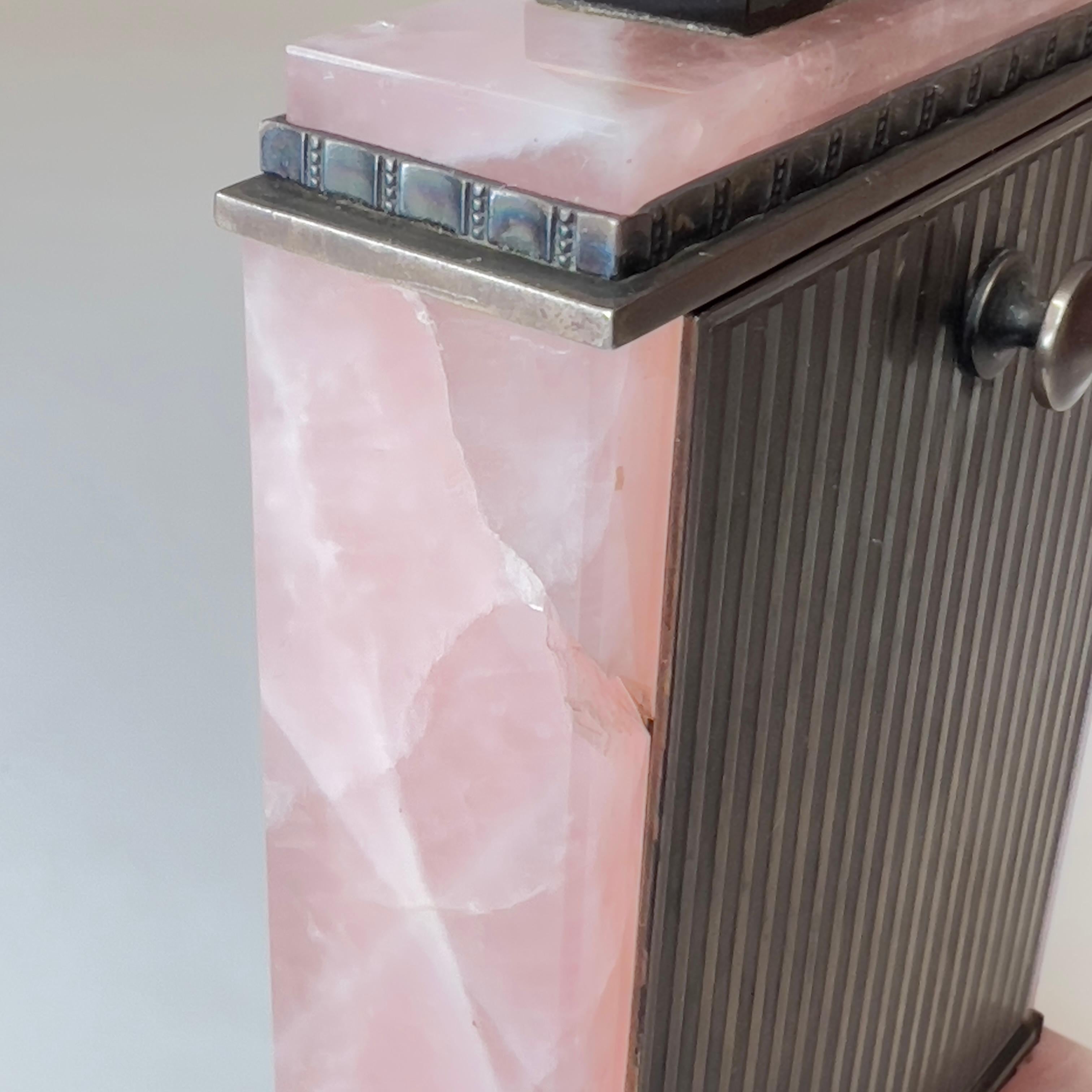 Mid-Century Modern Pink Quartz and Enamel Table Clock by E. Gubelin 1