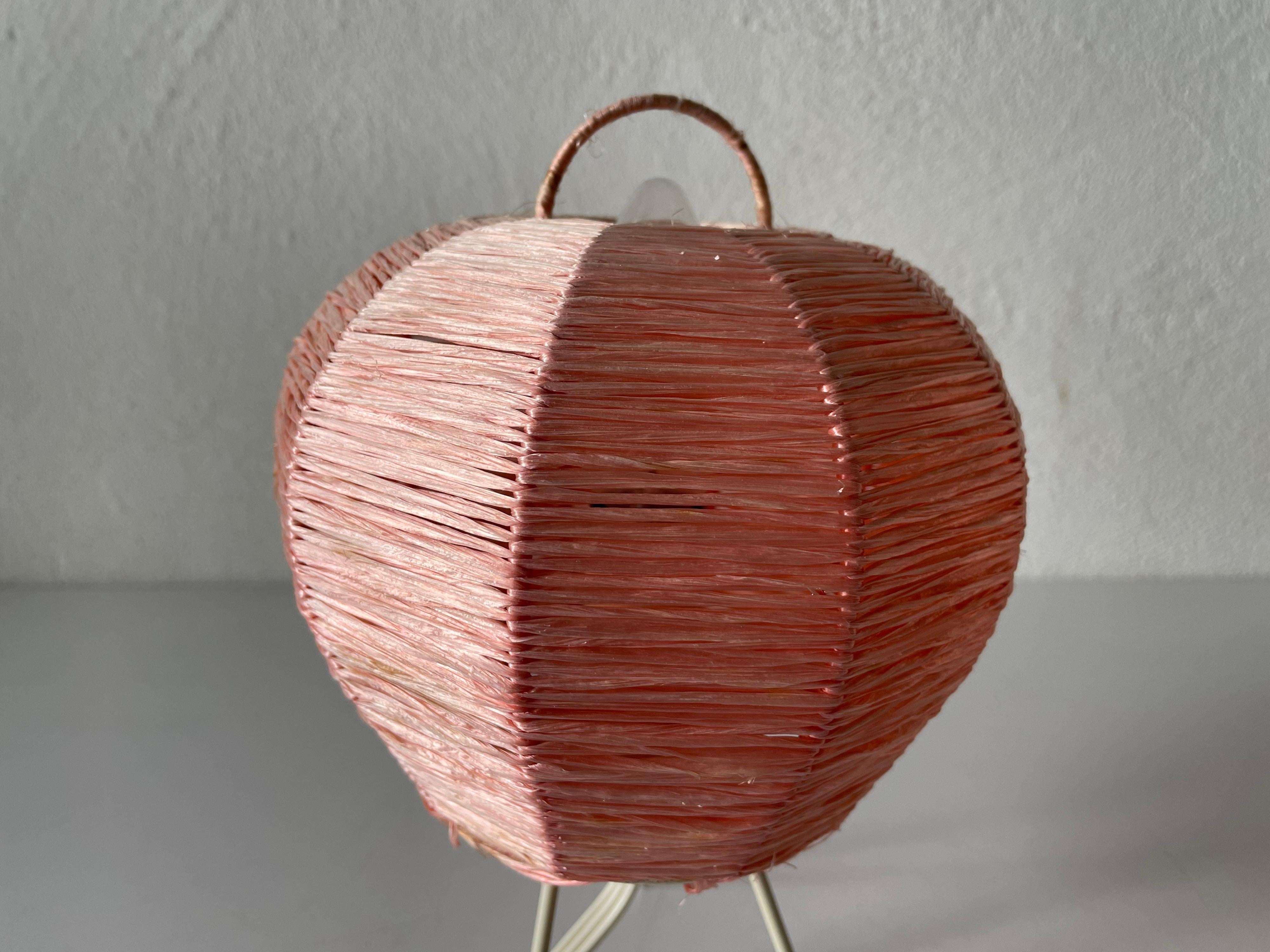 Mid-Century Modern Pink Raffia Tripod Pair of Bedside Lamps, 1950s, Germany 3