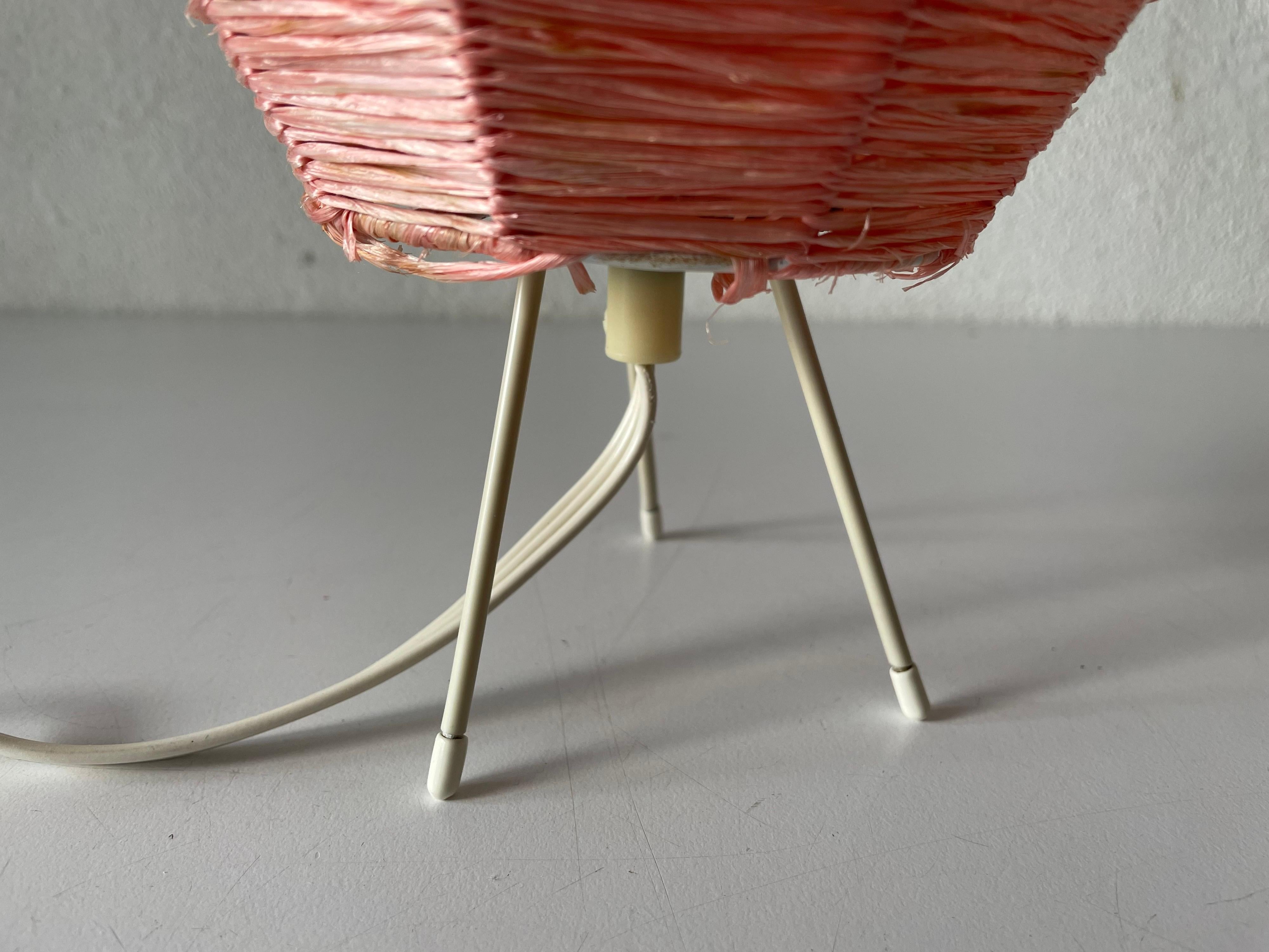 Mid-Century Modern Pink Raffia Tripod Pair of Bedside Lamps, 1950s, Germany 4
