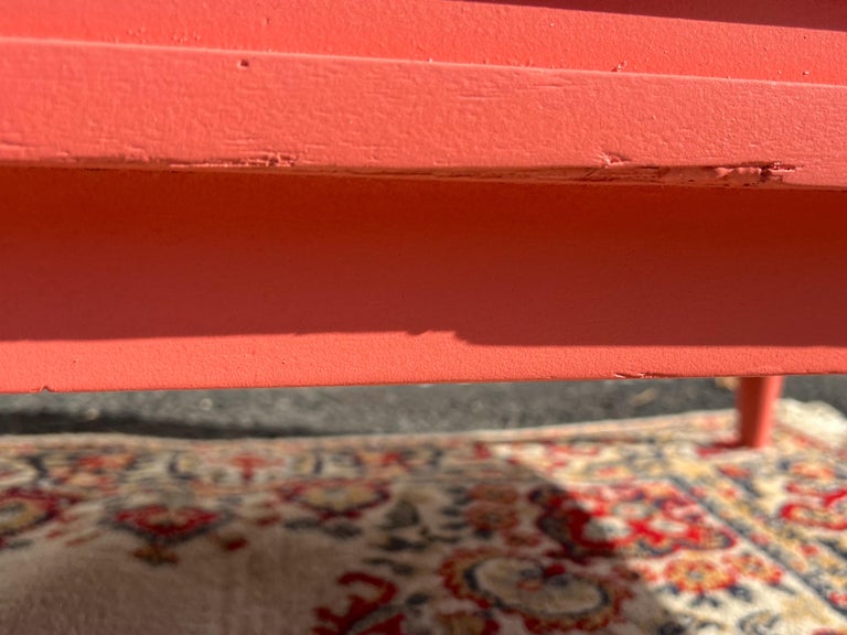 MidCentury Modern Pink Salmon Lacquered 9 Drawer Dresser For Sale at