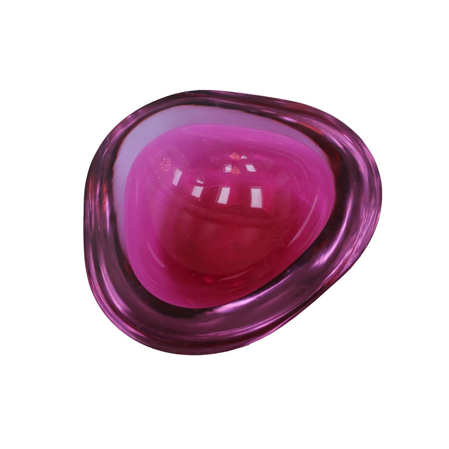 Italian Mid-Century Modern Pink Sommerso Murano Glass Bowl by Flavio Poli 1950 For Sale