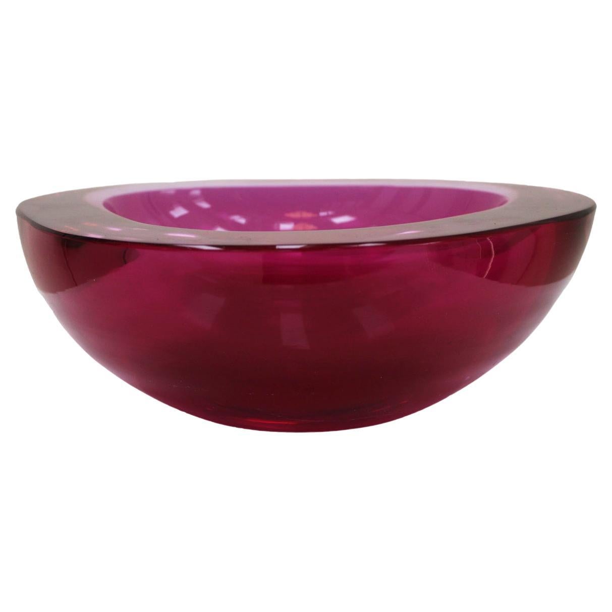 Mid-Century Modern Pink Sommerso Murano Glass Bowl by Flavio Poli 1950