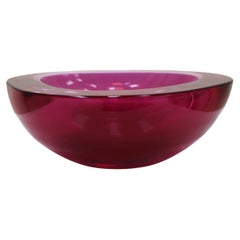 Cuenco de cristal de Murano Sommerso rosa moderno de mediados de siglo de Flavio Poli 1950