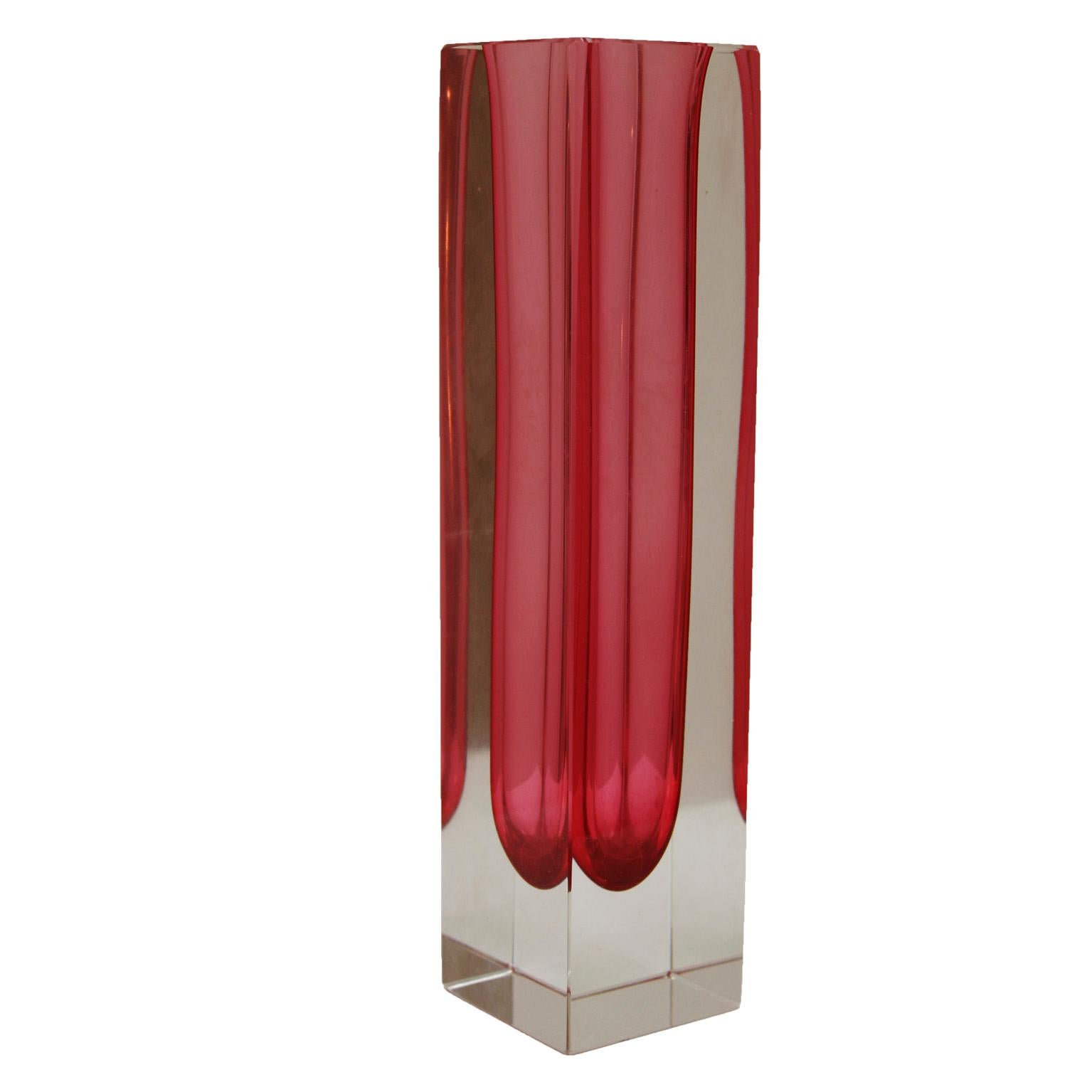 Vase aus rosa Murano-Glas Sommerso von Flavio Poli 1950, Mitte des Jahrhunderts (Moderne der Mitte des Jahrhunderts) im Angebot