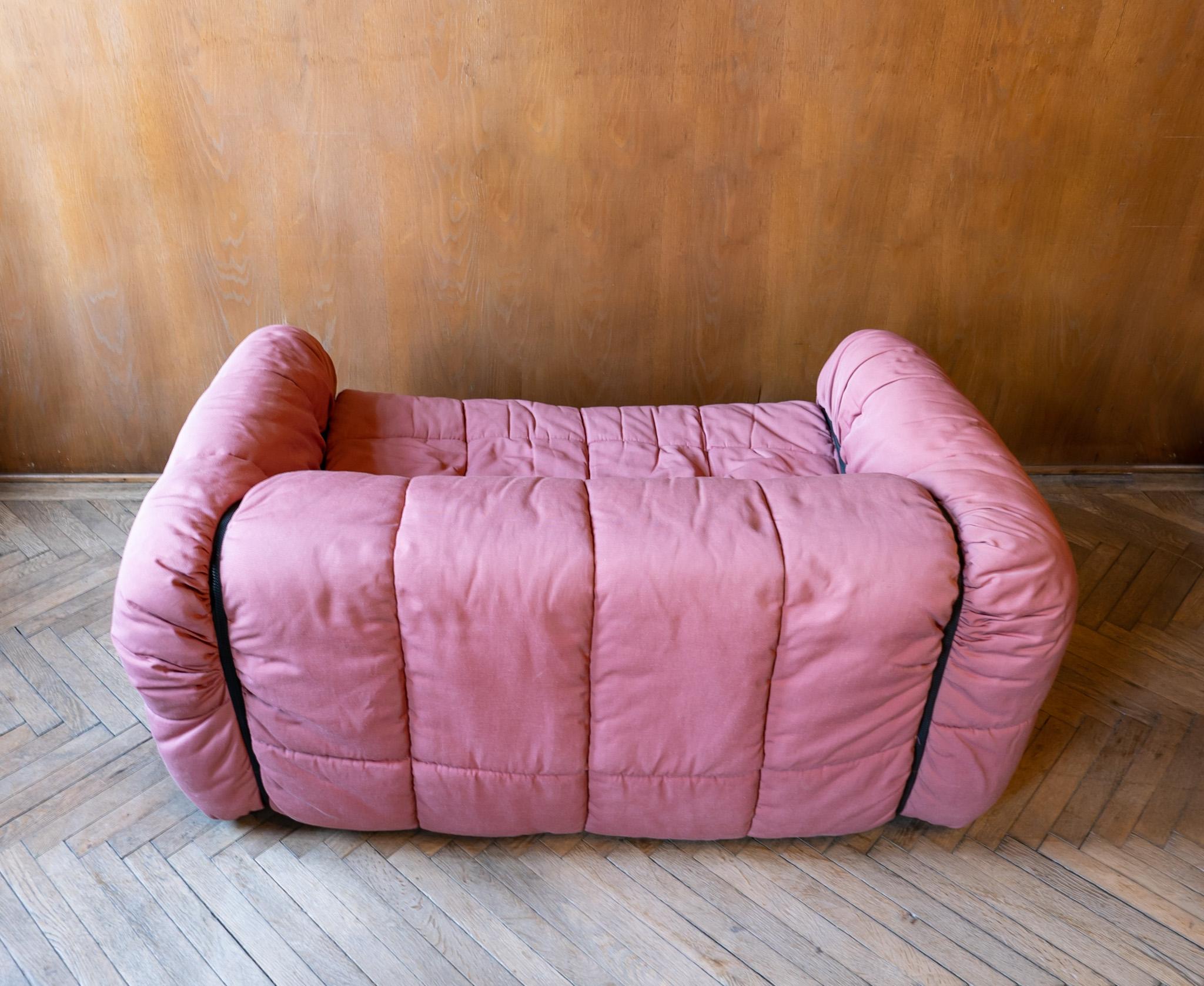 Cotton Mid-Century Modern Pink Strips Sofa by Cini Boeri for Arflex, Italy, 1970s