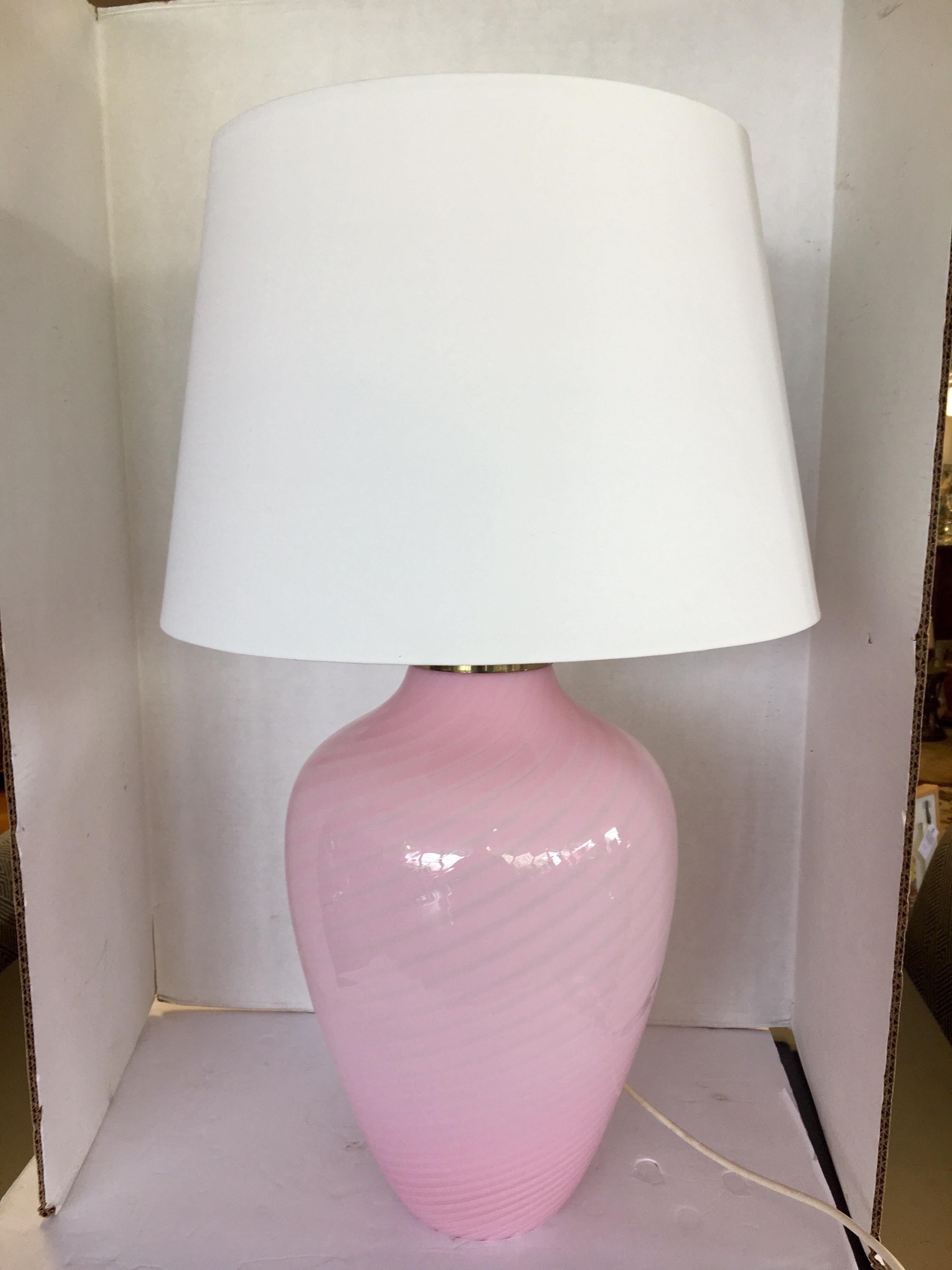 Mid-Century Modern Pink Swirl Murano Glass Italy Table Lamp 2