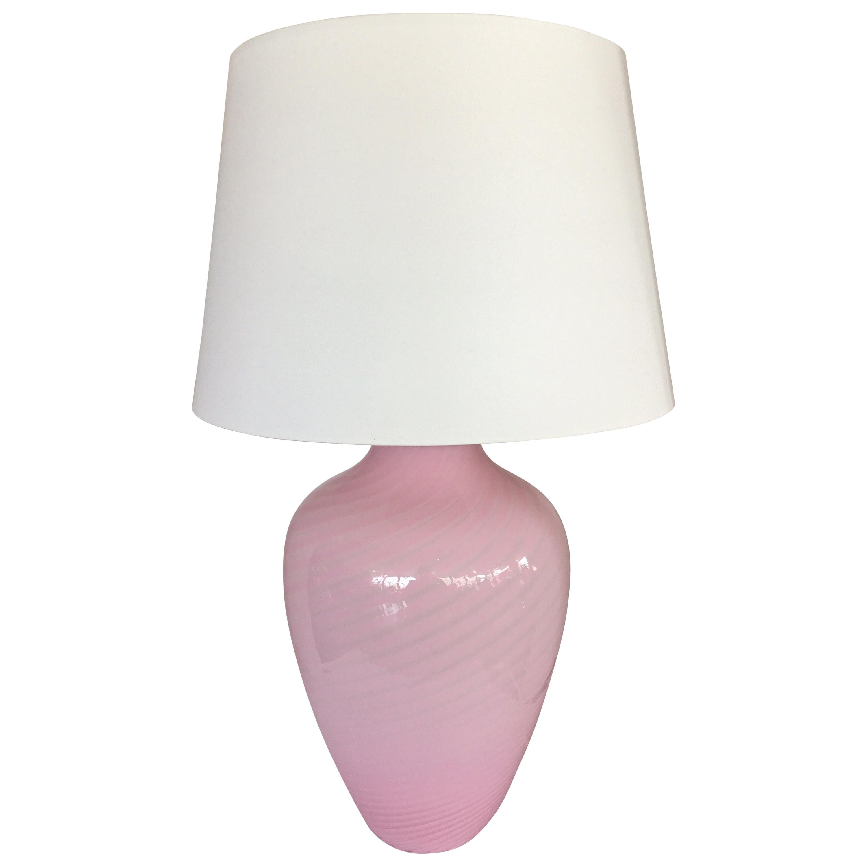 Mid-Century Modern Pink Swirl Murano Glass Italy Table Lamp