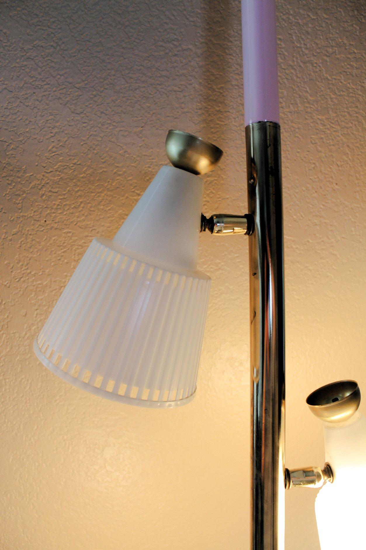 Mid-Century Modern Mid Century Modern Pink Tension Pole Lamp. Atomic 1950s Floor Brass Stiffel