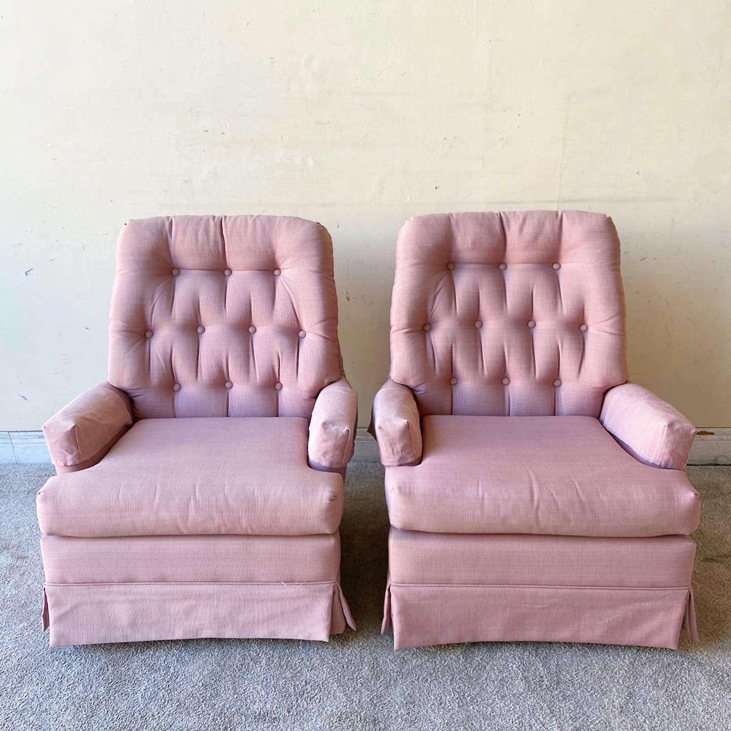 Mid-Century Modern Mid Century Modern Pink Tufted Swivel Chairs For Sale