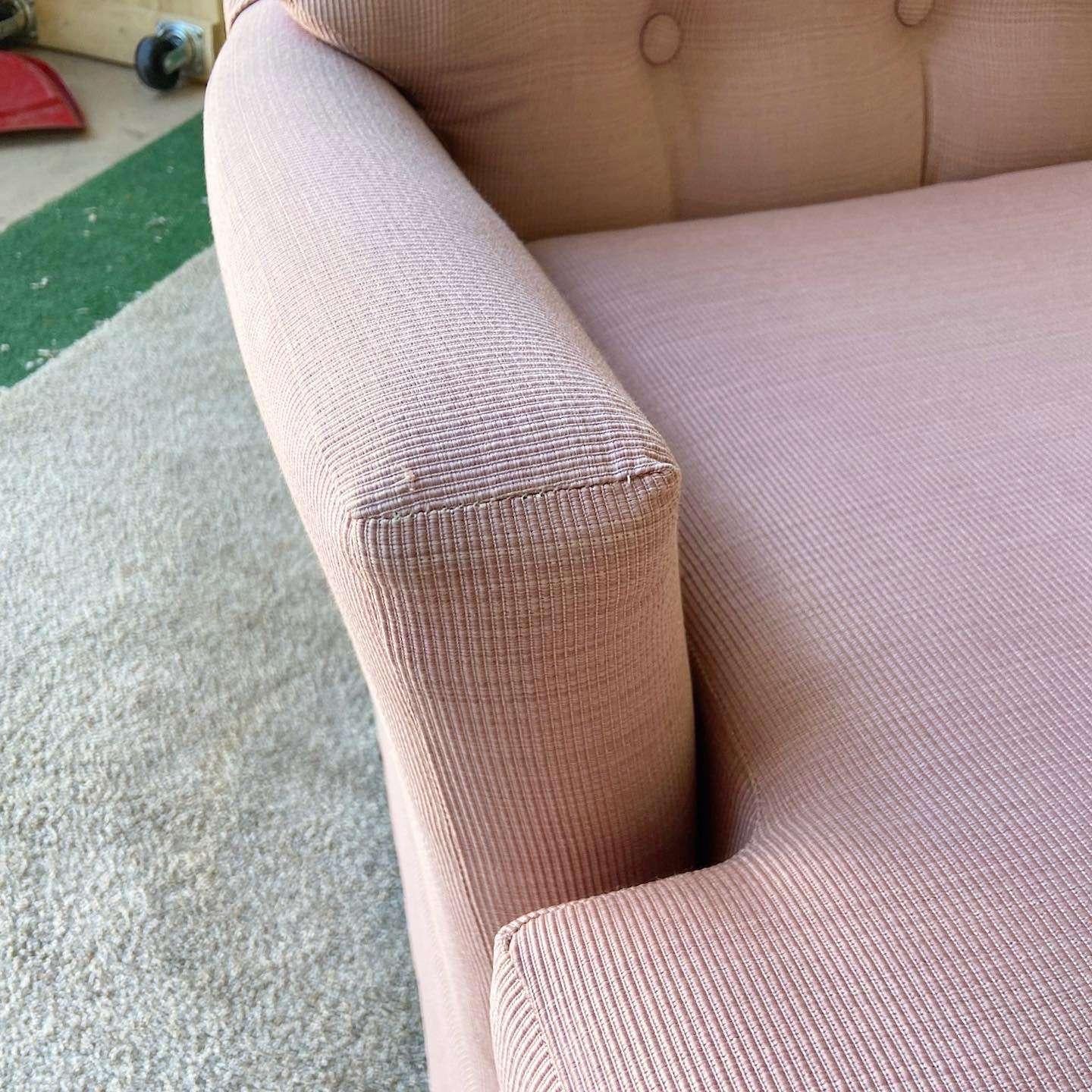 Mid Century Modern Pink Tufted Swivel Chairs For Sale 2